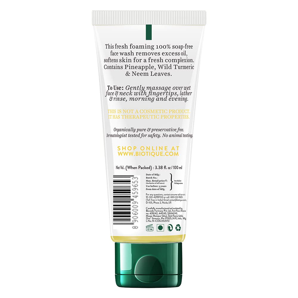 Biotique Pineapple Oil Control Foaming Face Wash for Oily & Dry Skin - Hydrating, Oil-Free, Even Skin Tone with 100% Natural Botanical Extracts - 150ml - Perfect for Daily Cleansing & Acne-Prone Skin Care Routine