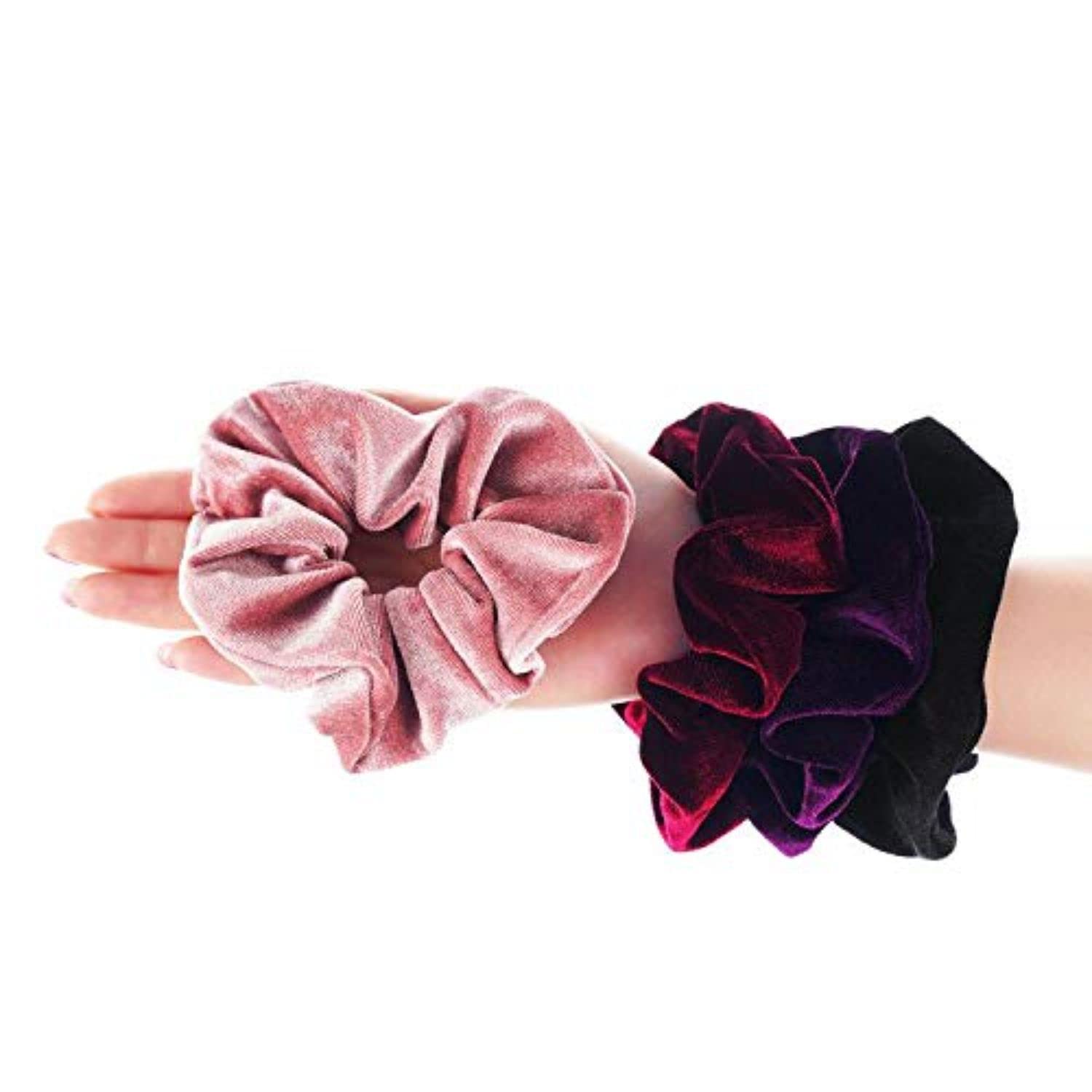 FAMEZA 12 Pack Black Velvet Scrunchies for Women & Girls - Soft Elastic Hair Ties for Ponytails, Braids & Bun Hairstyles - Perfect Hair Accessories for Kids, Teens & Adults (Great for School, Work & Gym)