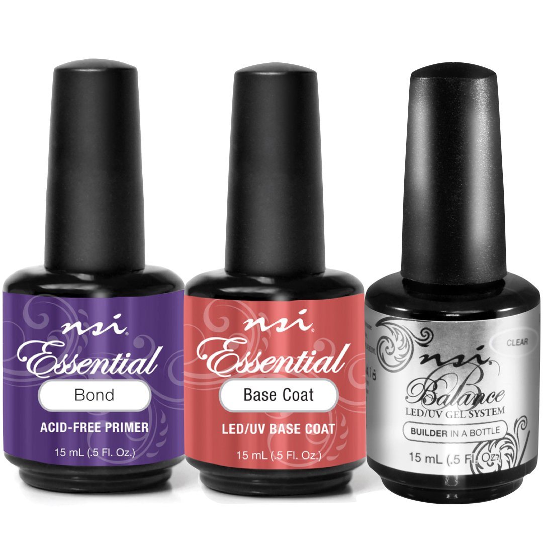 Trio Pack ESSENTIAL BOND PRIMER + ESSENTIAL BASE COAT + BALANCE BUILDER CLEAR - Professional Nail Care Kit for Strong, Long-Lasting Manicures at Home or Salon