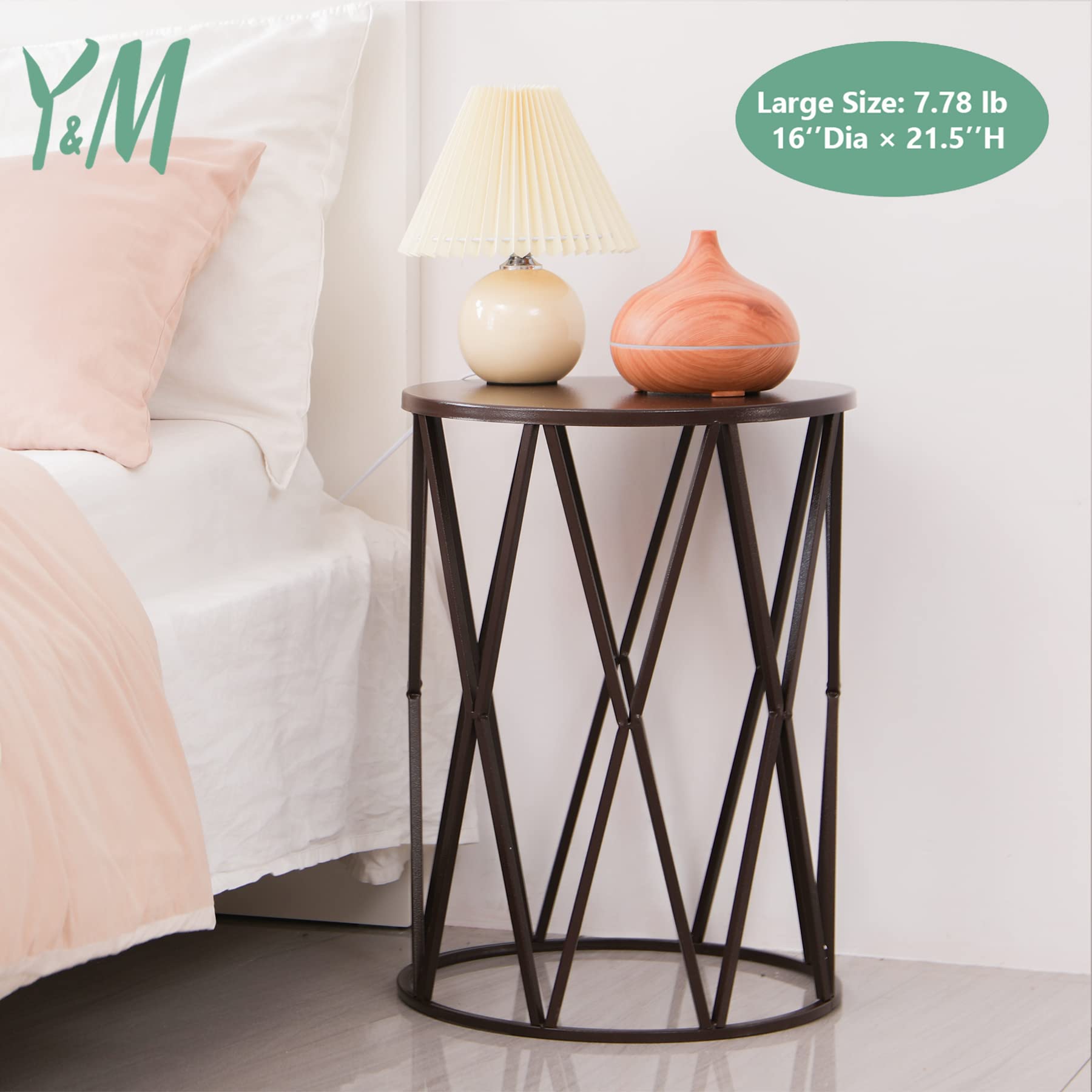 Y&M Set of 3 Round Heavy-Duty Side Tables - End Tables, Coffee Tables for Indoor & Outdoor Use - Decorative Garden Stool, Plant Stand - Pure Brown (US Shipping) - Perfect for Living Room, Patio, and Balcony Decor