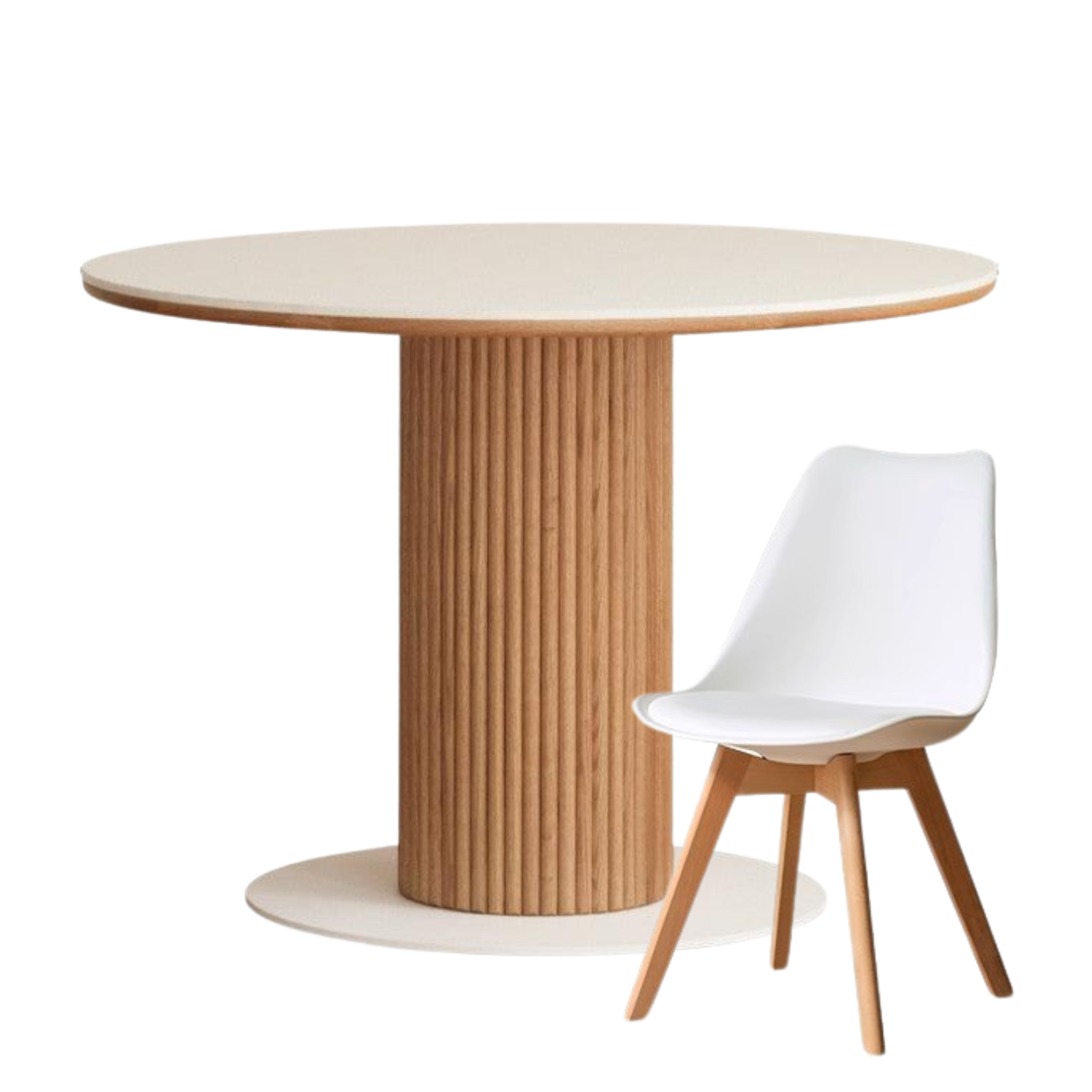47.1x47.1x30.2 inch / 119.6x119.6x76.8 cm / natural wood color / white rock board dining table + chair 4 pcs
