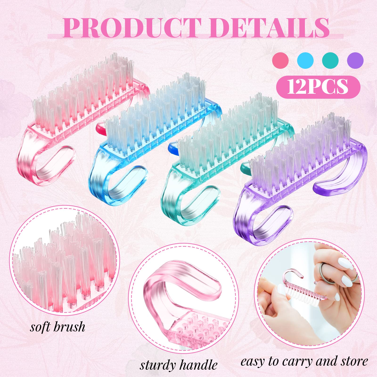 Colorful 24-Piece Nail Brush Set - Durable Handle Grip Nail Scrubbers for Fingernails & Toes Cleaning | Pedicure & Manicure Tools for Men & Women | Perfect for Home Spa, Salon & Personal Nail Care