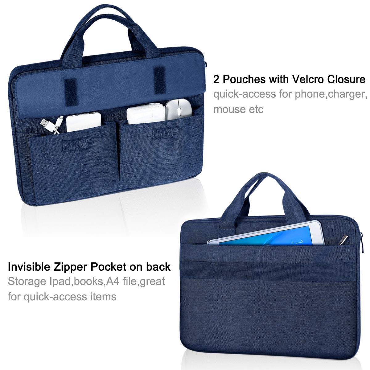 LANDICI Slim Waterproof Laptop Bag for 13-14 Inch MacBook Air/Pro & Chromebook - Lightweight Carrying Case with Shoulder Strap (Blue) - Perfect for Business Travel, Commuting & School Use
