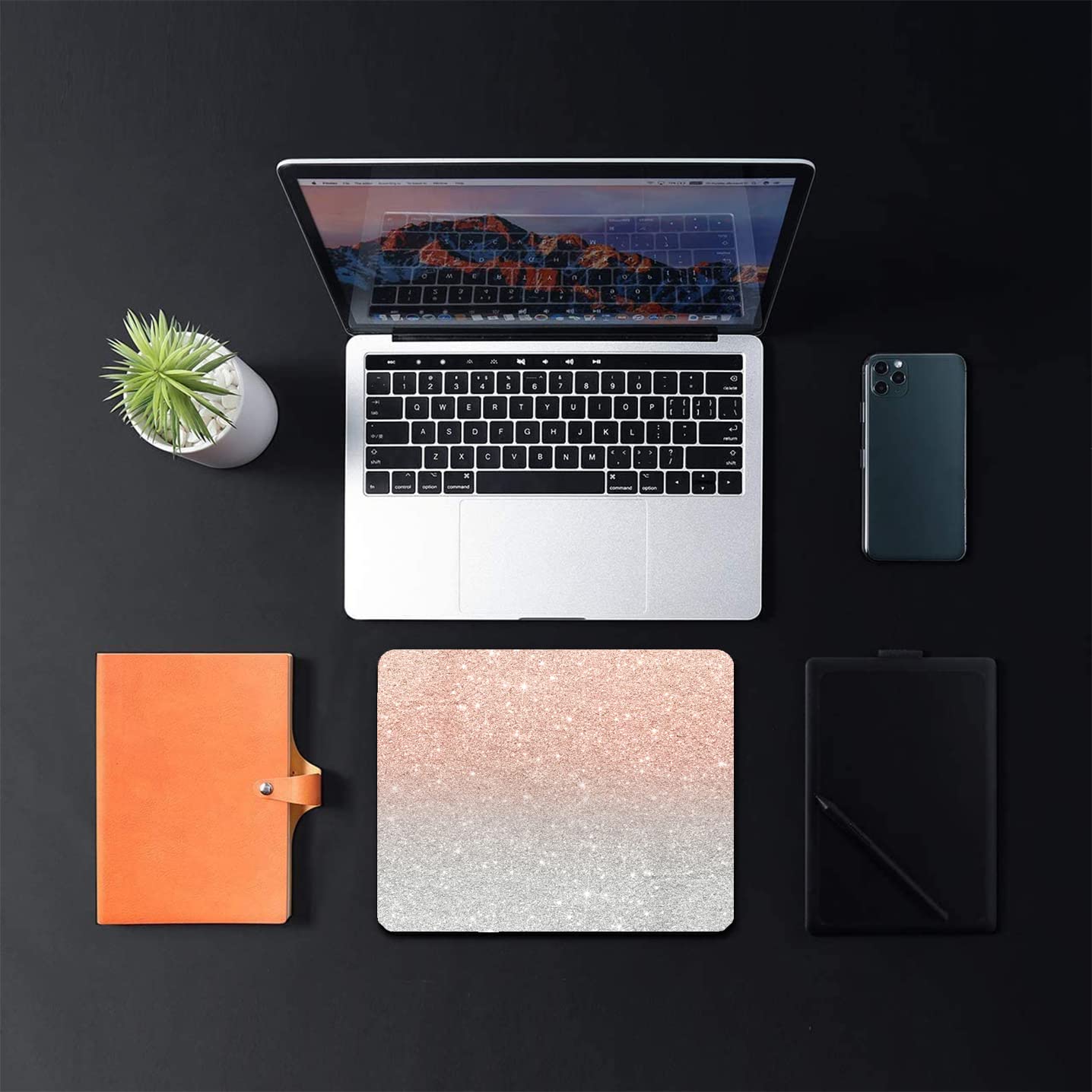 Trendy Rose Gold & Silver Glitter Ombre Mouse Pad - Waterproof Non-Slip Rubber Desk Mat for Laptop & Computer - Cute Office Decor & Customizable Gaming Accessory (Perfect for Work, Gaming & Home Office Setup)