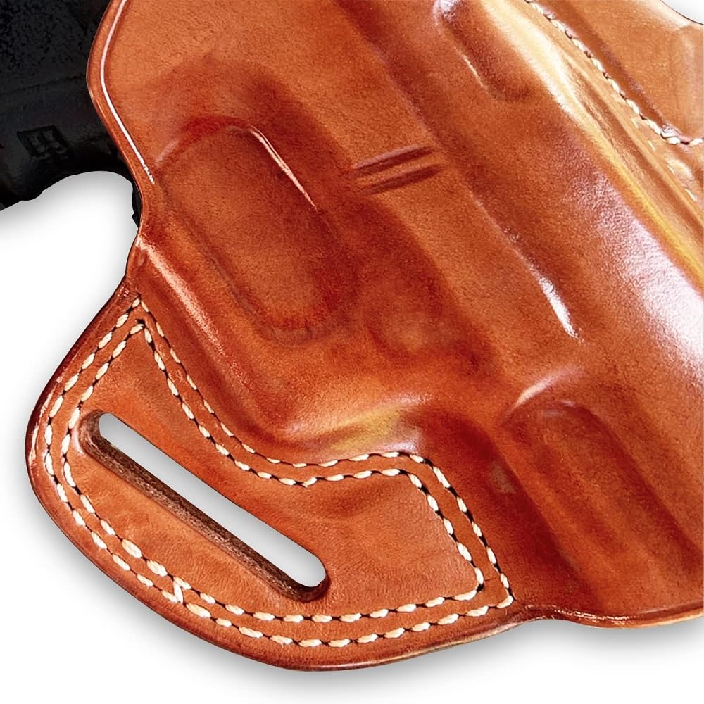 Leather Pancake OWB Belt Holster for Glock 43X MOS 9mm - Right Hand Draw, Brown - Concealed Carry & Outdoor Use