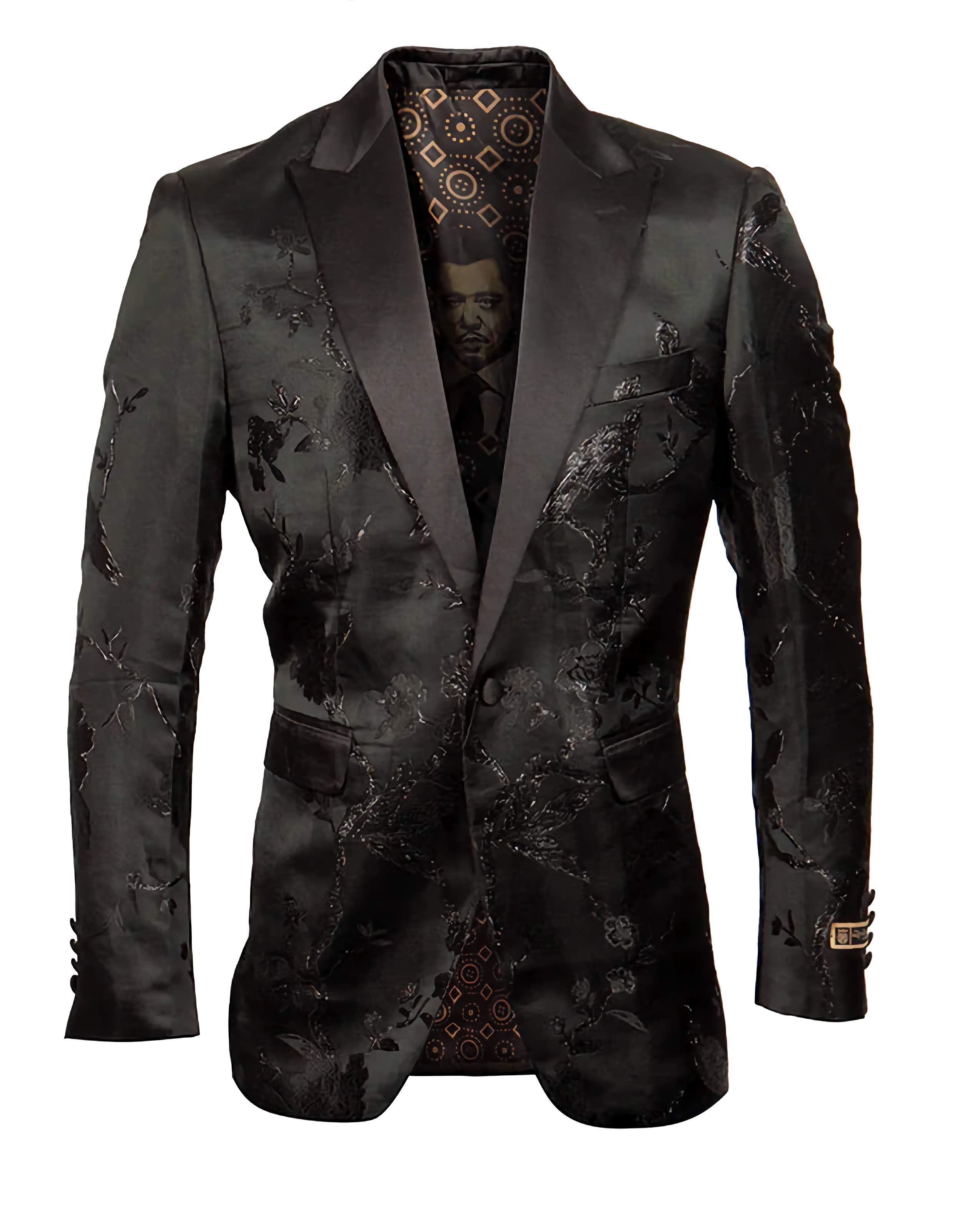 Men's Black Slim Fit Floral Print Sports Coat Blazer - Lightweight Stretch Formal & Casual Jacket for Weddings, Office & Night Out