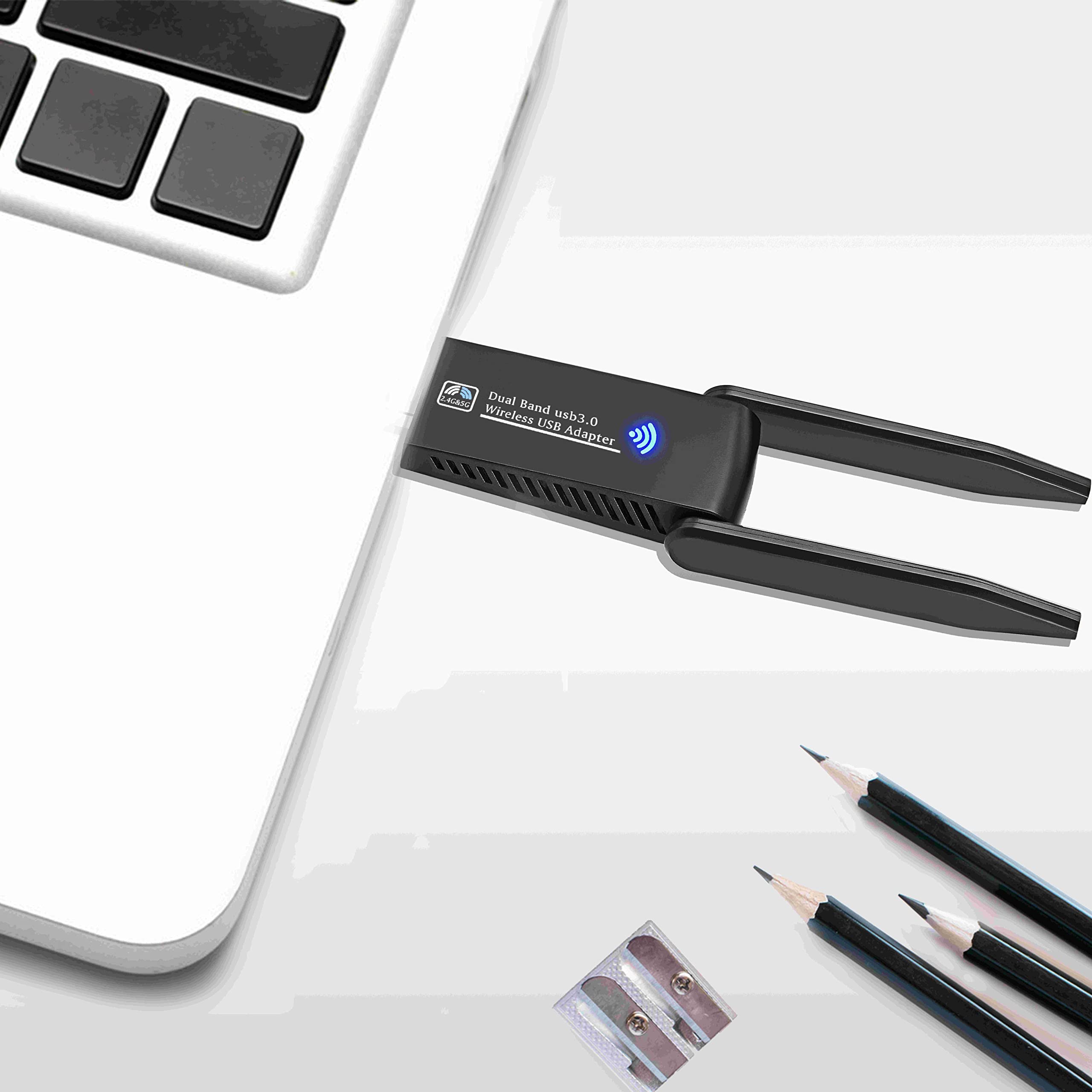 1300Mbps High-Speed USB WiFi Adapter for PC - Dual Band 5GHz/2.4GHz with 2 Antennas, USB 3.0 Wireless Network Dongle for Laptop/Desktop, Compatible with Windows 11/10/8/7/Vista/XP - Perfect for Gaming, Streaming & Home Office