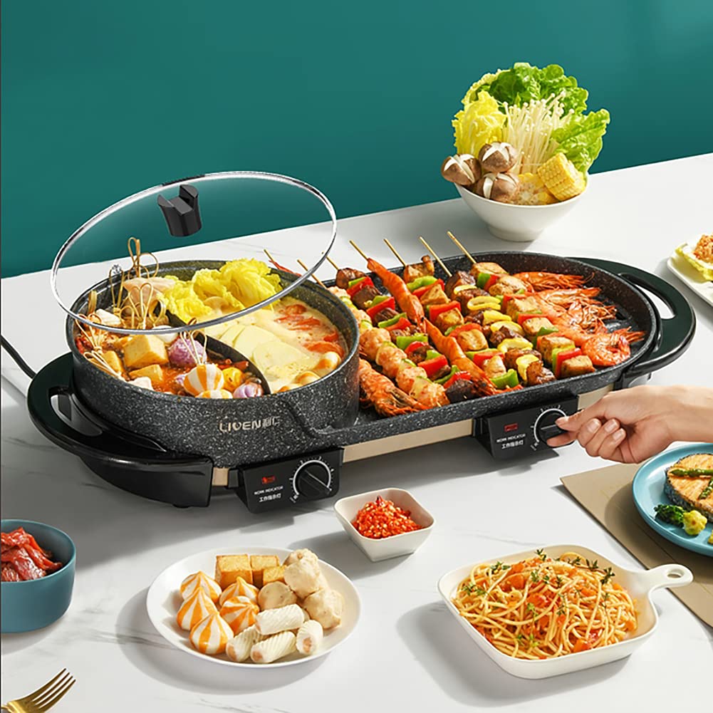 Liven Electric Grill with Hot Pot - Multifunctional Indoor Teppanyaki Grill, Korean BBQ & Shabu Shabu Hot Pot - Dual Temperature Control, 3.6L Large Capacity for 2-10 People (SK-J6868) - Perfect for Family Gatherings, Parties & Indoor Cooking