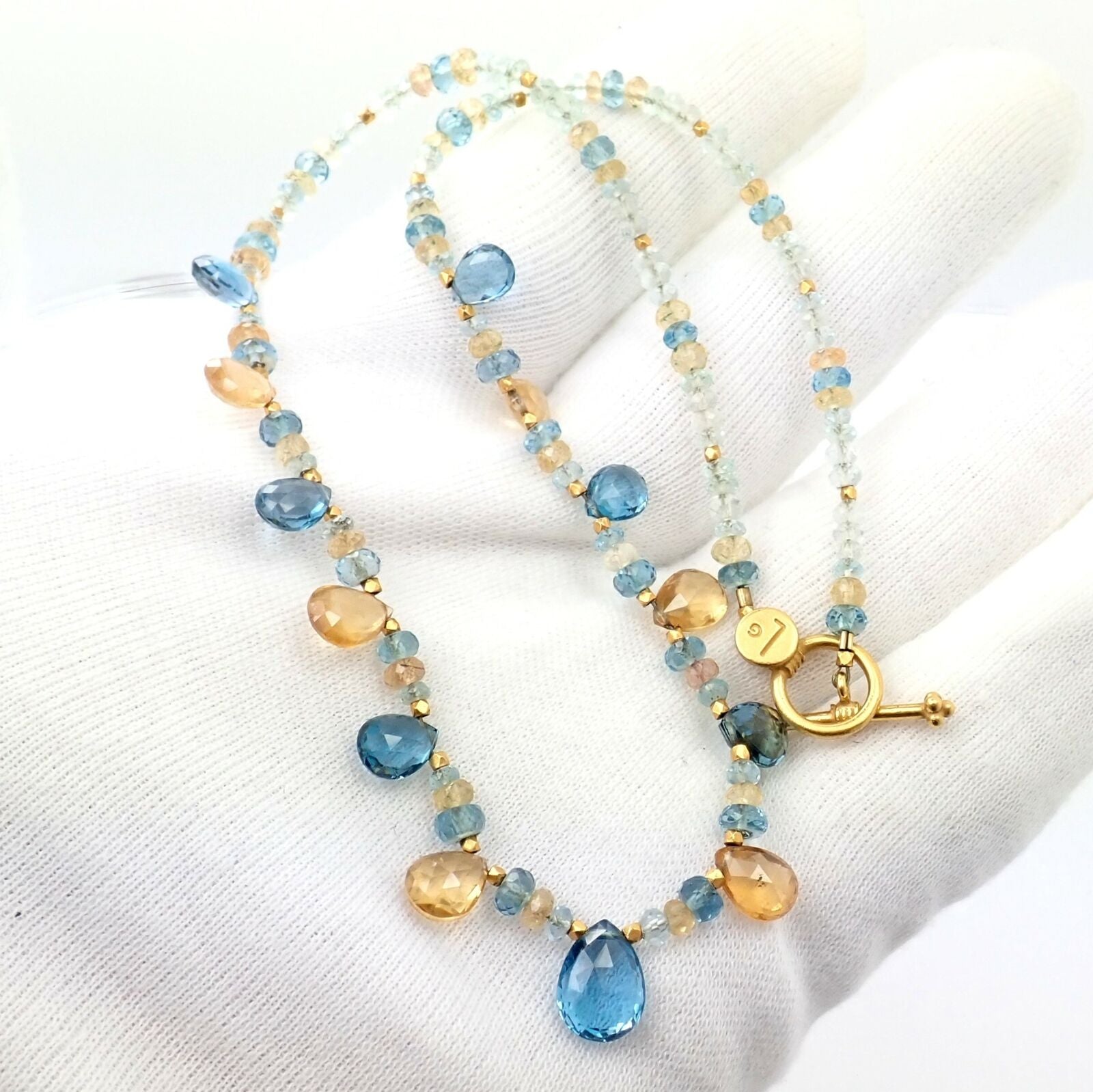 22K Yellow Gold Citrine and Blue Topaz Necklace for Women - Elegant Gemstone Jewelry for Parties, Weddings & Special Occasions