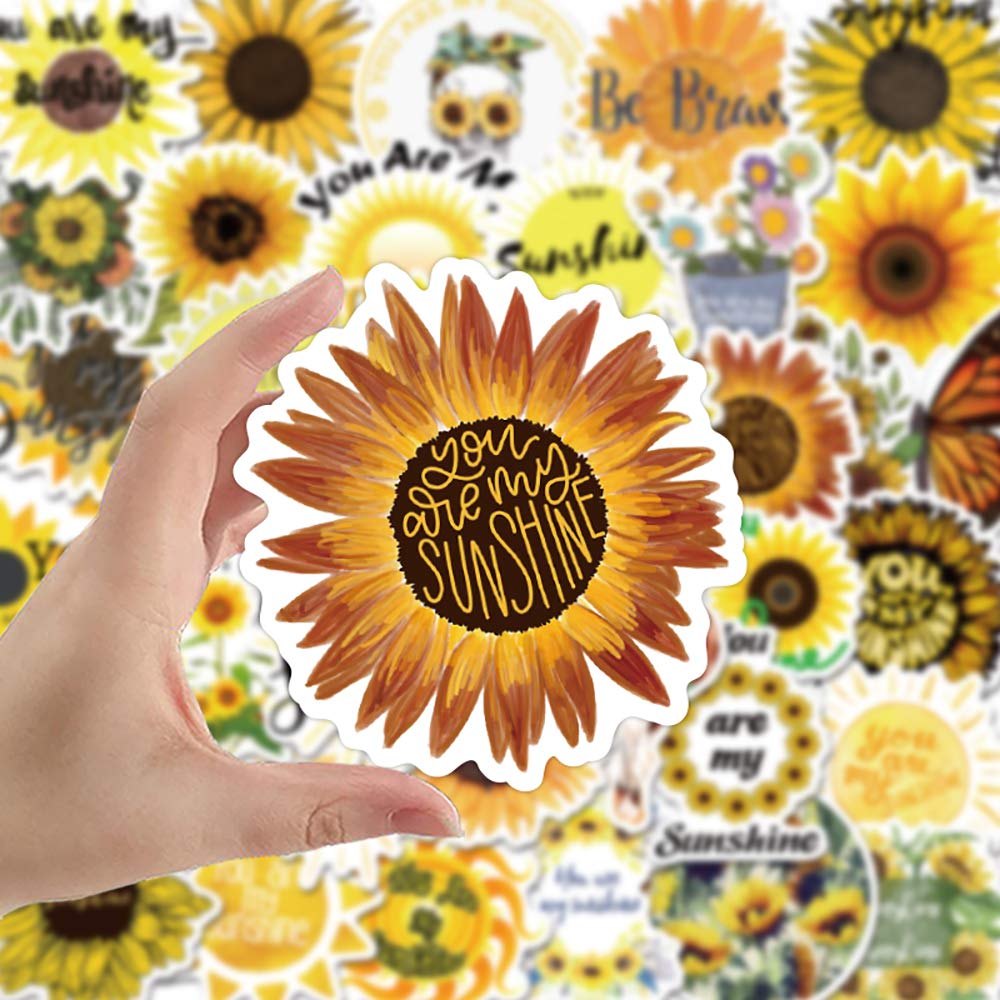 50-Pack Sunflower Stickers - Waterproof, Cute & Trendy Vinyl Decals for Teens & Girls - Perfect for Laptop, Hydro Flask, Phone, Skateboard & Travel - Extra Durable Aesthetic Stickers for School, Journals, DIY Crafts & Gift Wrapping