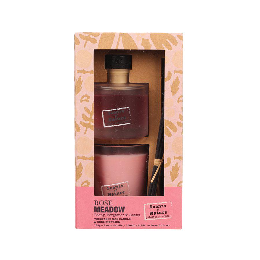 TILLEY Rose Meadow Scented Candle & Reed Diffuser Gift Set - Aromatherapy Home Decor for Relaxation & Romantic Ambiance | Perfect for Bedroom, Bathroom & Living Room