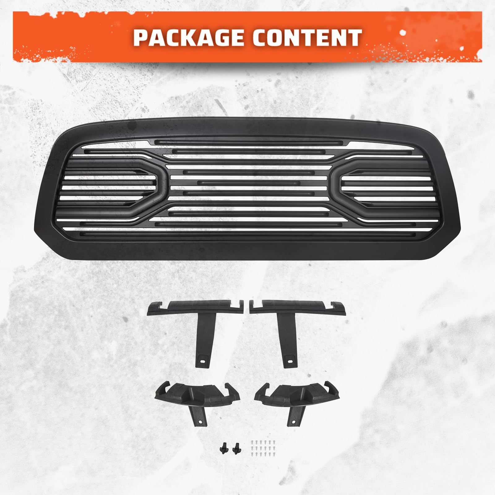 ECOTRIC Front Replacement Shell Grille Compatible With 2013-2018 Dodge RAM 1500 (Without Light) Black Big Horn Grill - Upgrade Your Truck's Style for Off-Roading & Daily Driving