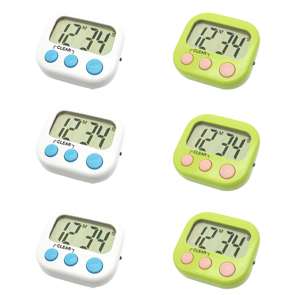 6 Pack Digital Kitchen Timer with Loud Alarm - Small Classroom Countdown Timer for Kids, Teachers & Cooking - Green - Perfect for Baking, Homework & Classroom Activities
