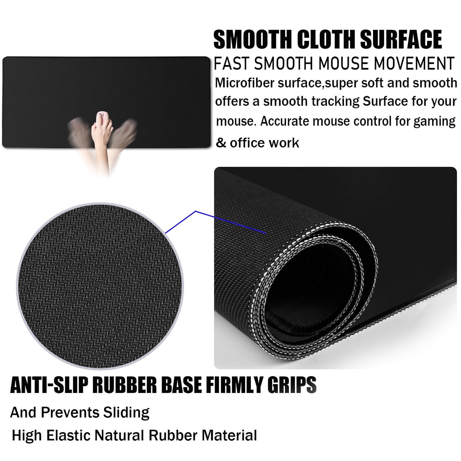 Large Gaming Mouse Pad 31.5x15.7 Inch - Extended Desk Mat with Stitched Edges, Waterproof Non-Slip Rubber Base for PC, Laptop & Office - Perfect for Esports, Work & Home Use (Black)