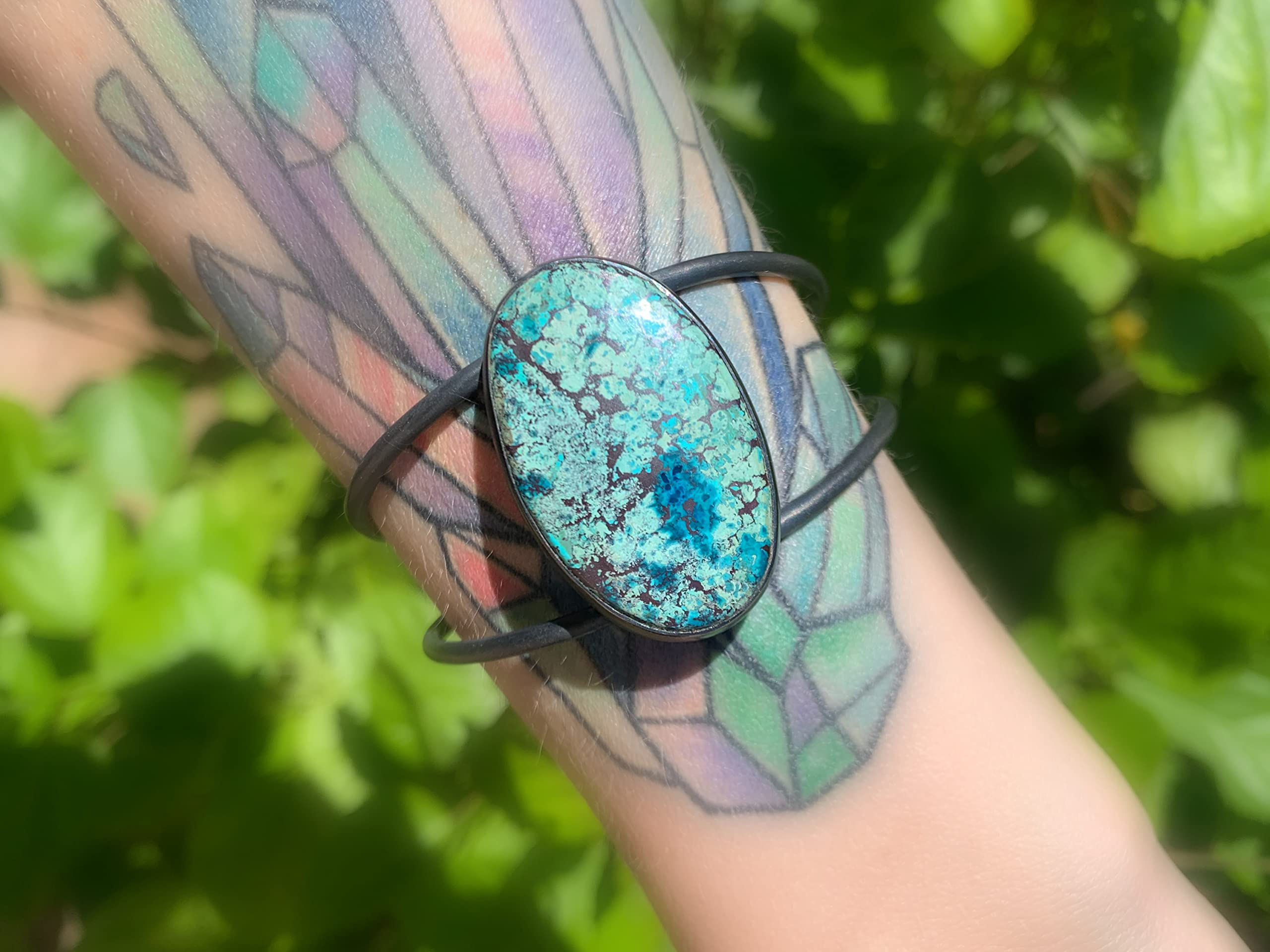 Turquoise Cuff Bracelet in Silver & Black - Handmade Southwestern Jewelry, Birthstone Gift for Wife | Perfect for Boho Fashion, Casual Wear & Special Occasions