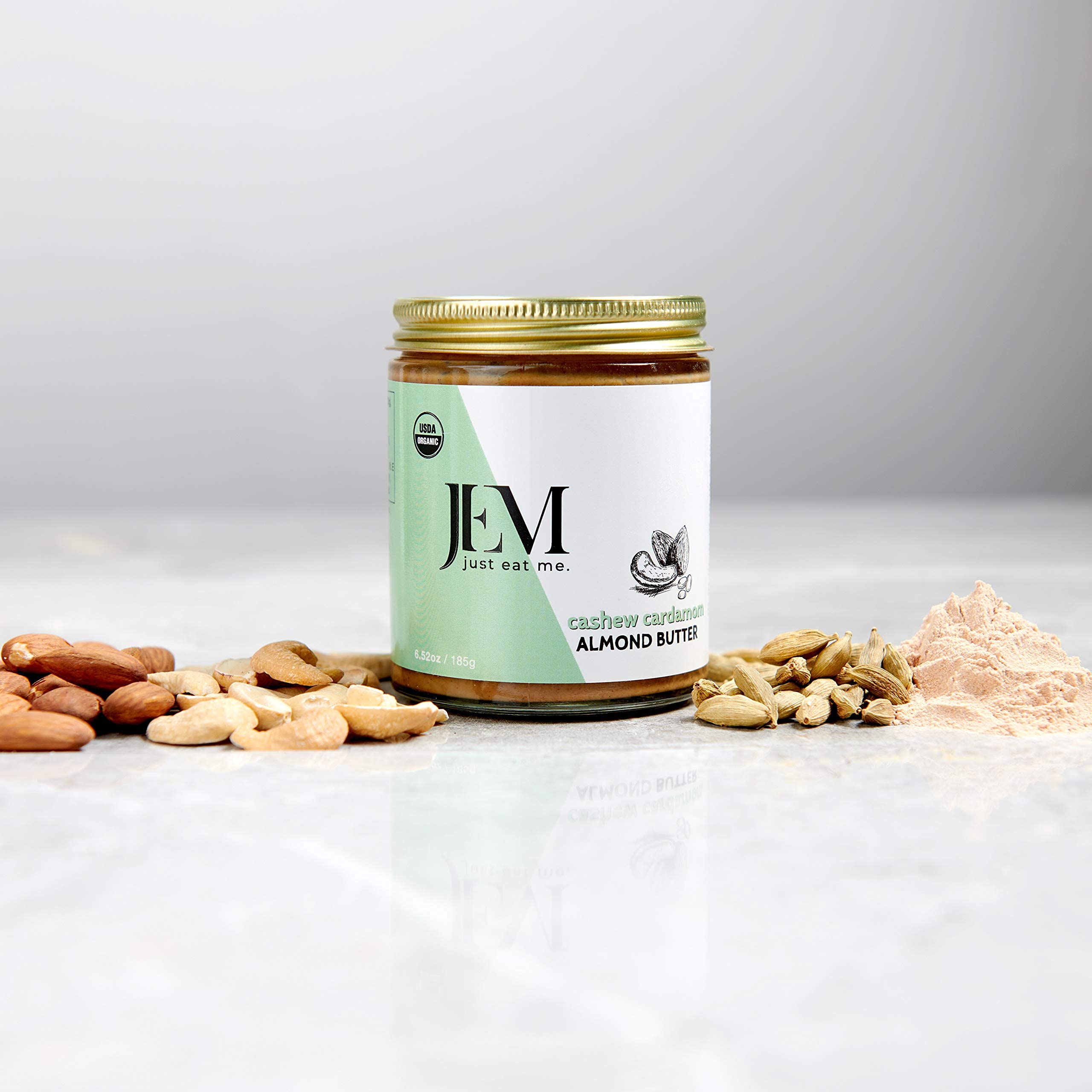 Organic JEM Organics Cashew Cardamom Almond Nut Butter - All Natural, Gluten-Free, Vegan, Paleo & Keto Friendly Snack - 6 oz Jar - Perfect for Smoothies, Toast & Healthy Desserts
