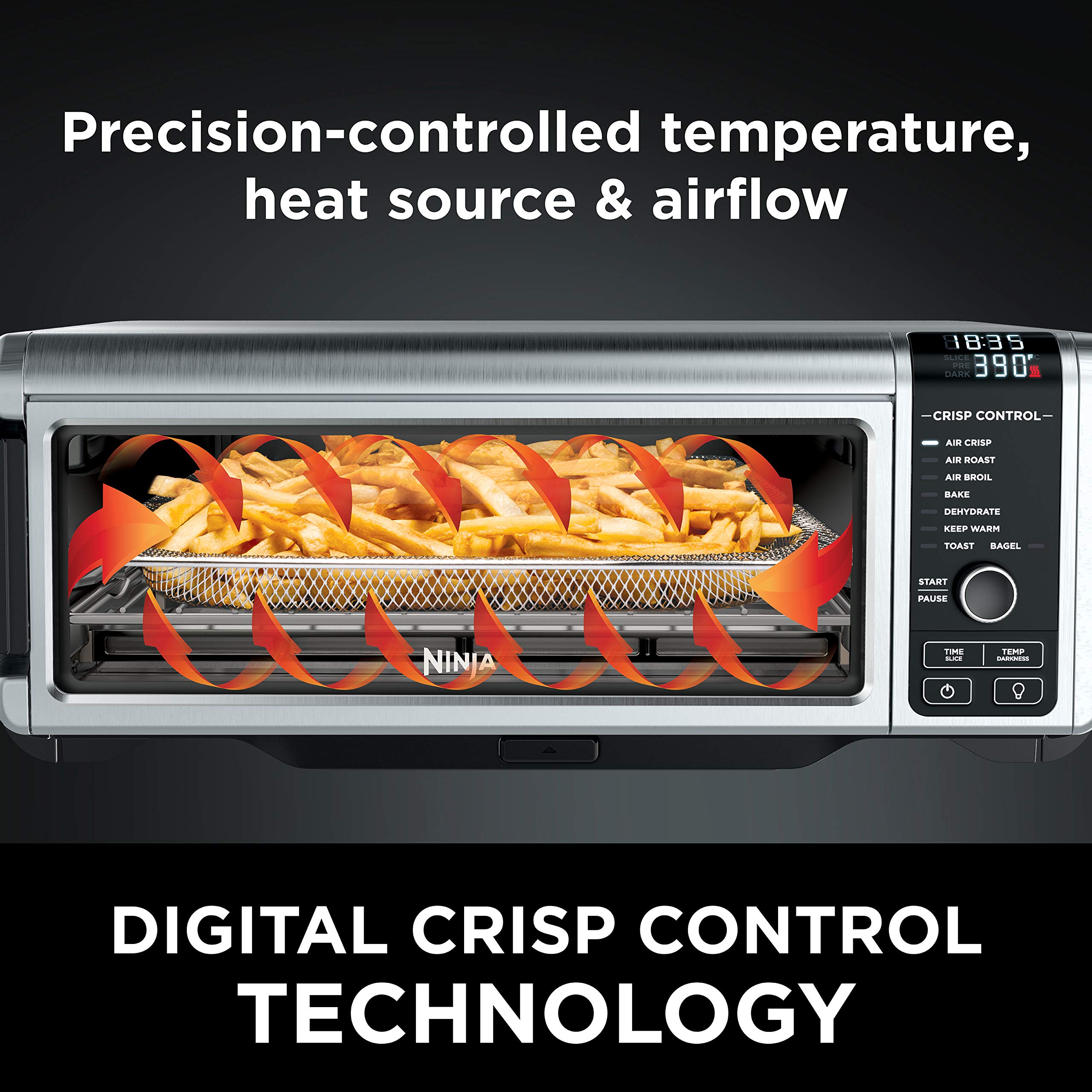 Ninja SP101 Digital Air Fryer Toaster Oven - 8-in-1 Countertop Convection Oven with Flip-Up Design for Space Saving, Includes Air Fry Basket, Wire Rack & Crumb Tray - Perfect for Baking, Roasting & Air Frying (Silver)