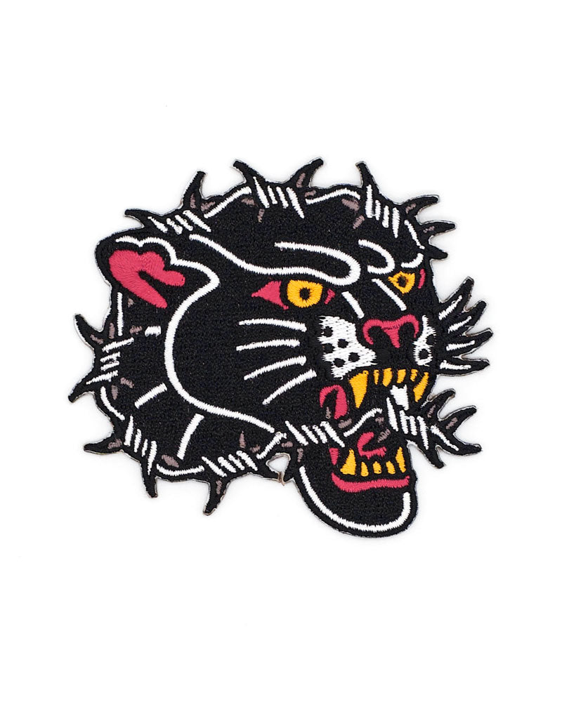 Barbed Wire Panther Patch - Iron-On Embroidered Badge for Jackets, Vests & Backpacks - Punk Rock & Biker Style Accessory