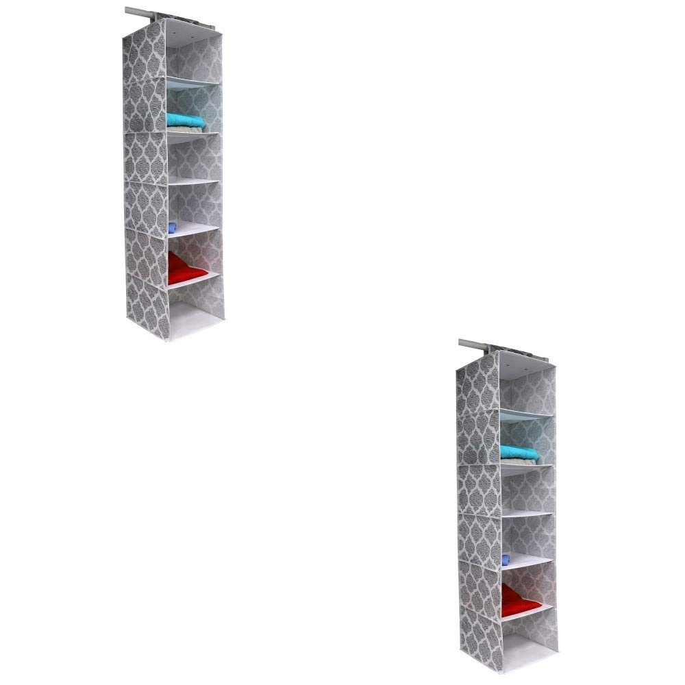 Home Basics Arabesque Non-Woven Closet Storage Organizer - 2 Pack, 6 Shelf Hanging Wardrobe Organizer for Clothes, Shoes & Accessories | Perfect for Bedroom, Closet & Dorm Organization