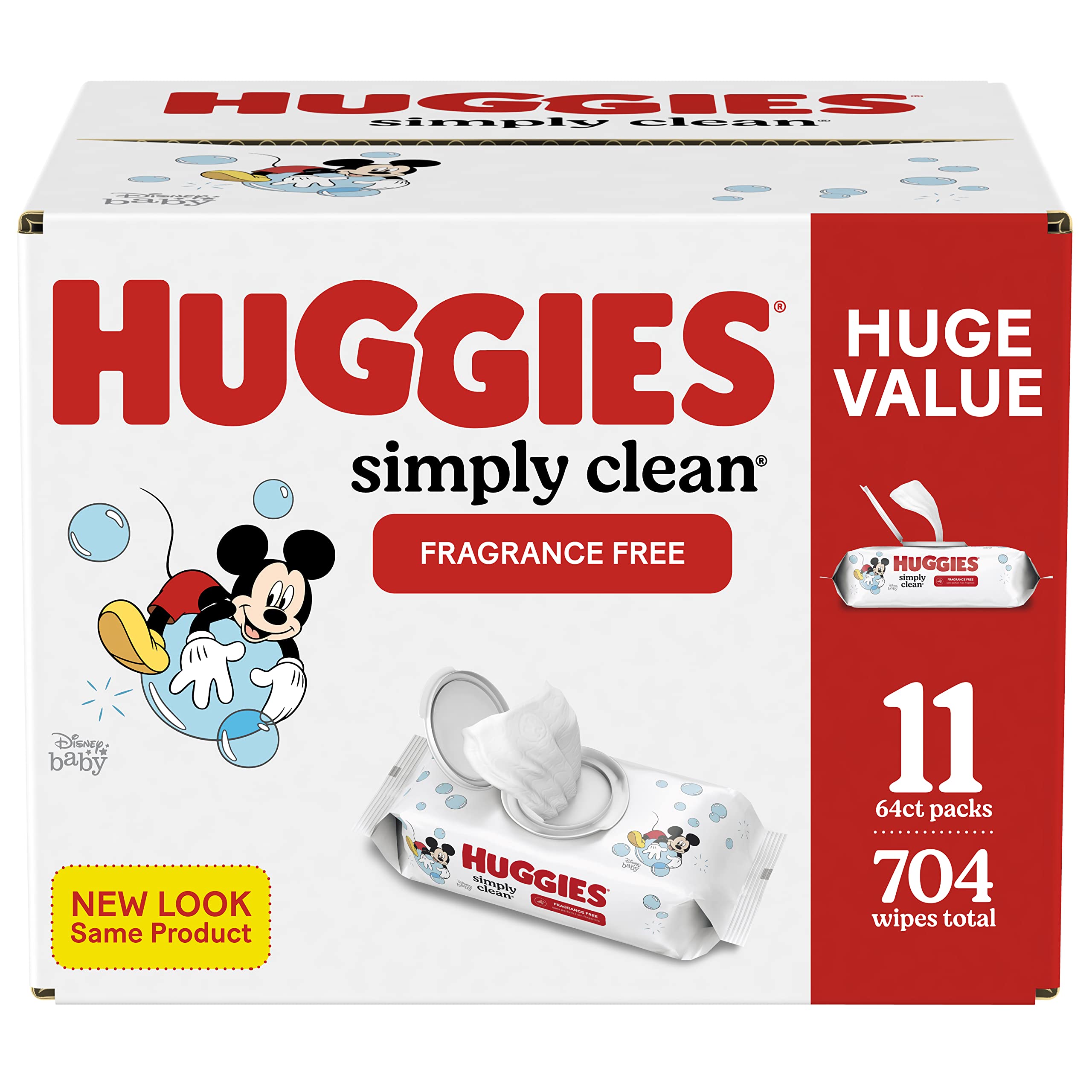 Huggies Baby Wipes - Simply Clean (11 Packs, 704 Count) & Natural Care Sensitive (1008 Count) | Gentle, Hypoallergenic for Newborns & Toddlers | Diaper Changes, Face & Hand Cleaning, On-the-Go Use