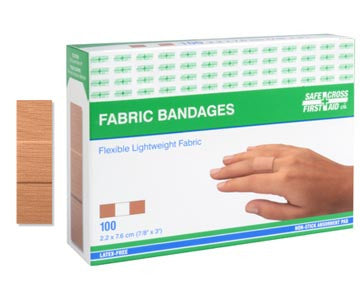 Lightweight Fabric Bandages 2.2 x 7.6 cm (100 Count/Box) - First Aid Wound Care for Home, Office & Travel