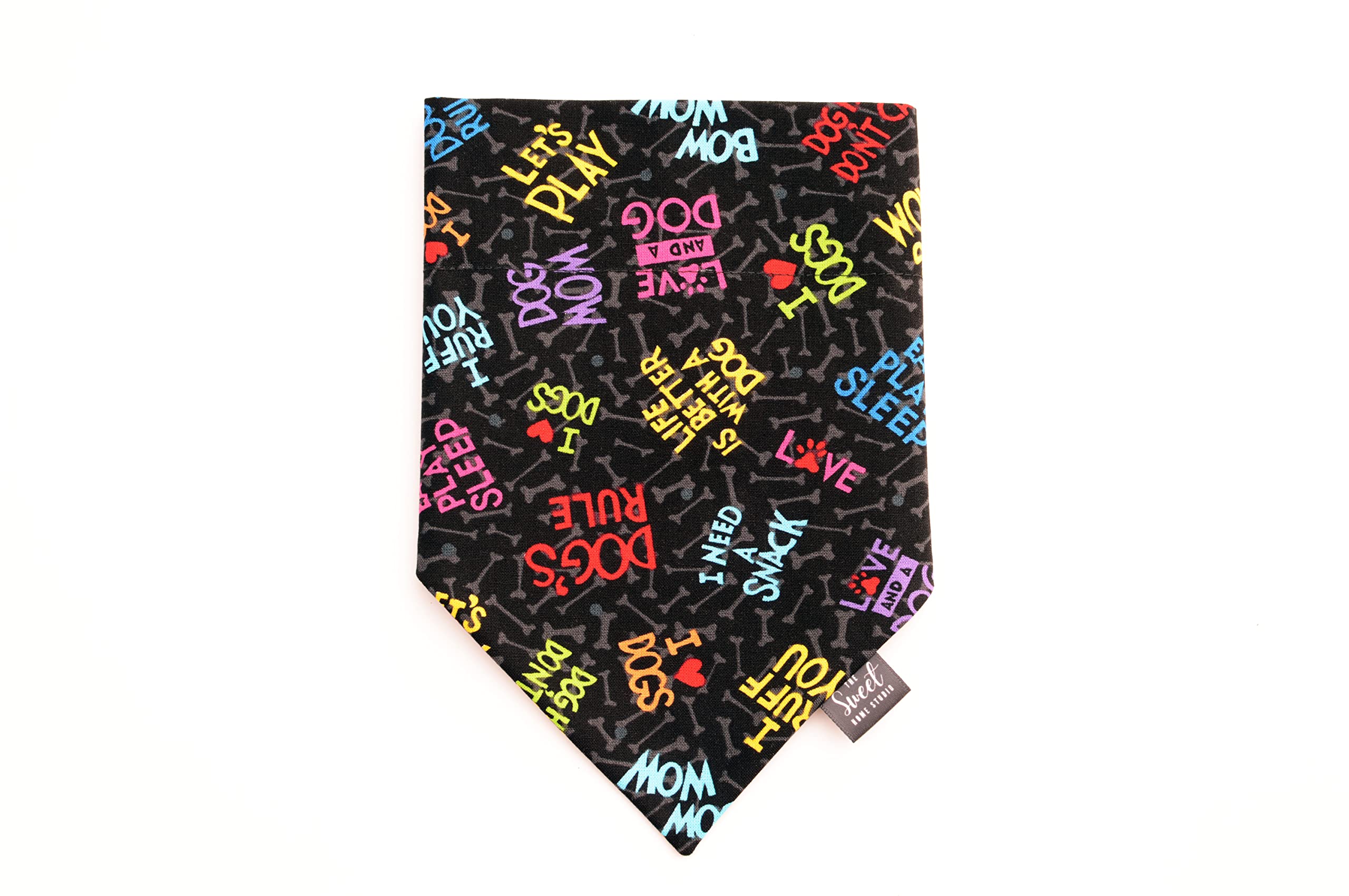 Over the Collar Dog Bandana - Black Slip-On Pet Neckerchief for Dogs & Cats, No Tie Pet Accessory, Cute Gift for Pet Lovers (Dog's Rules, Large) - Perfect for Walks, Photos & Special Occasions