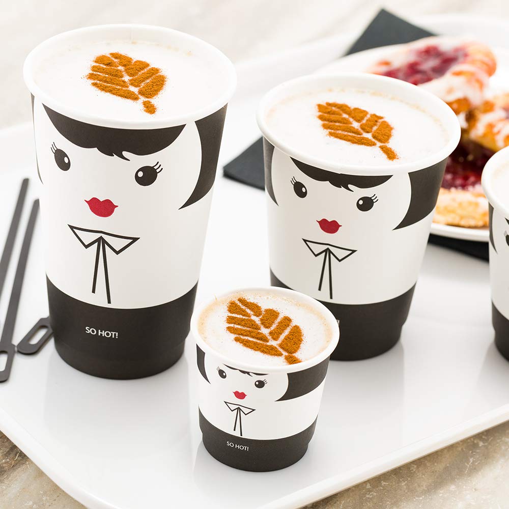 16oz Disposable Paper Coffee Cups - Leakproof & Insulated Hot Drink Cups with Matching Lids (Sold Separately) | Eco-Friendly Recyclable Black & White Design for Restaurants, Cafes & Office Break Rooms