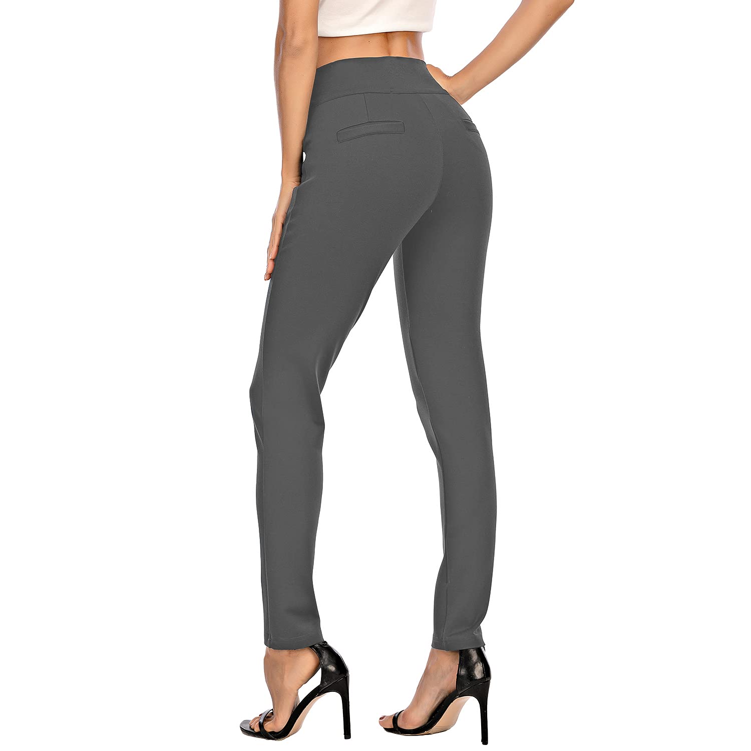 Neezeelee Women's Stretch Slim Fit High Waist Skinny Dress Pants with Pockets - Comfortable Pull On Work Pants for Office, Business & Professional Occasions