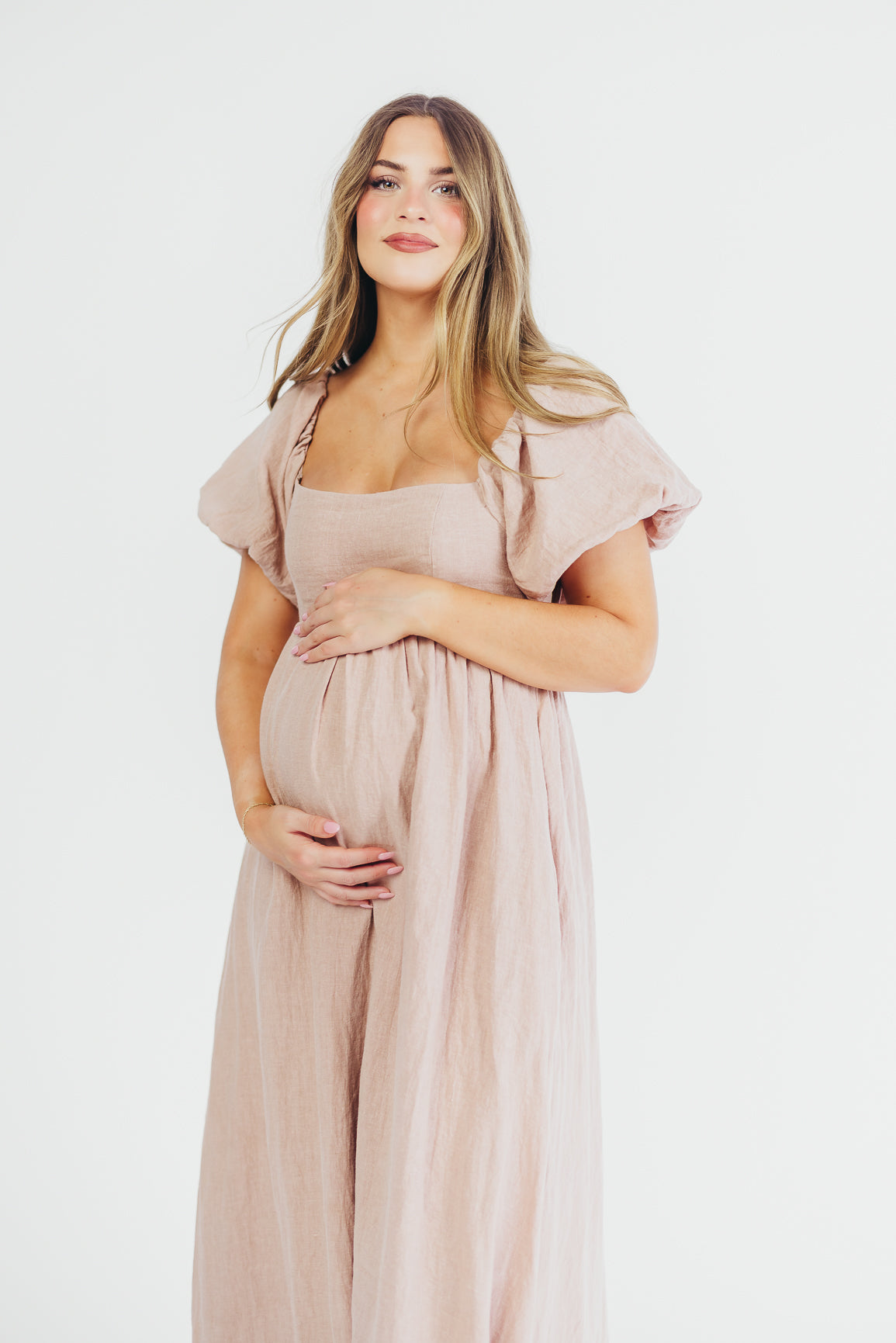 Elegant Candace Maxi Dress in Dusty Rose - 100% Breathable Linen, Bump-Friendly Maternity Dress for Women - Perfect for Summer Weddings, Beach Vacations & Casual Outings