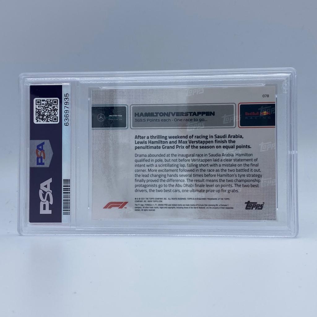 PSA 9 Graded 10/99 Hamilton vs Verstappen #78 F1 Racing Card - 369.5 Points Each - Teal & Red Colors - Perfect for Collectors and F1 Fans Display