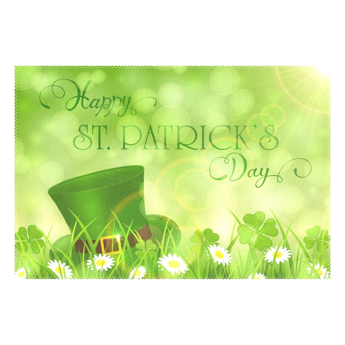 ALAZA St. Patrick's Day Clover Flower Leprechaun Hat Placemats - Set of 4 Heat-Resistant Washable Polyester Table Mats for Kitchen & Dining Decor | Perfect for Irish-Themed Parties, Holiday Dining & Festive Home Decor