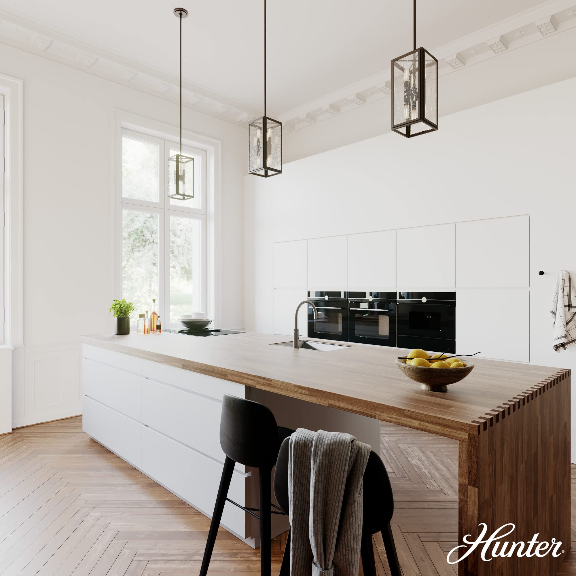 Hunter Fan Company 19975 Felippe Pendant Light - Modern Onyx Bengal Glass Shade with Brushed Nickel Finish | Perfect for Kitchen Island, Dining Room, and Entryway Lighting