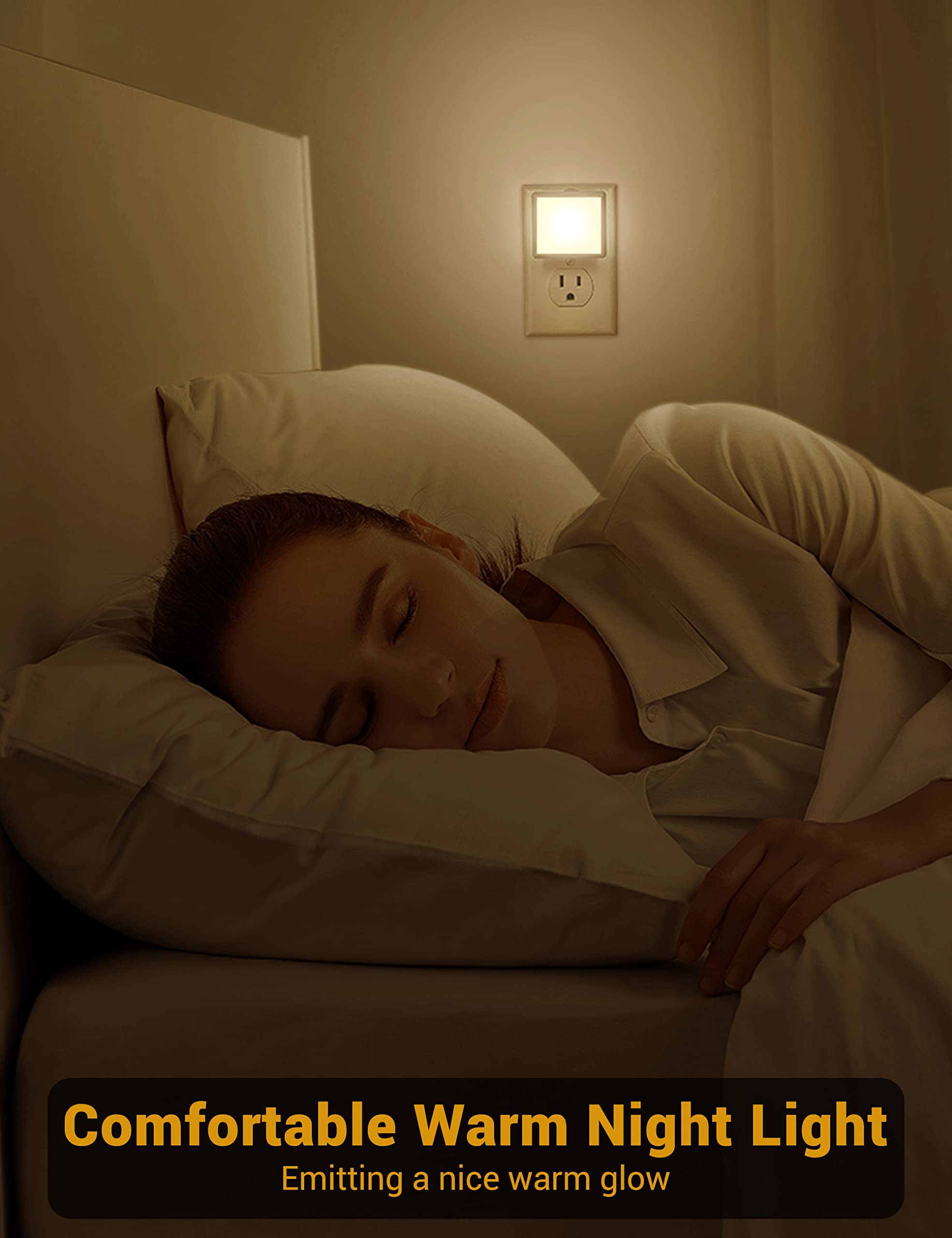 JandCase Soft White LED Night Light Plug into Wall - 2 Pack with Dusk to Dawn Sensor, 3000K Warm Light, 0.3W Energy Efficient Nightlight for Kids Room, Nursery, Bedroom, Bathroom & Hallway - Perfect for Safe Nighttime Navigation and Comfort
