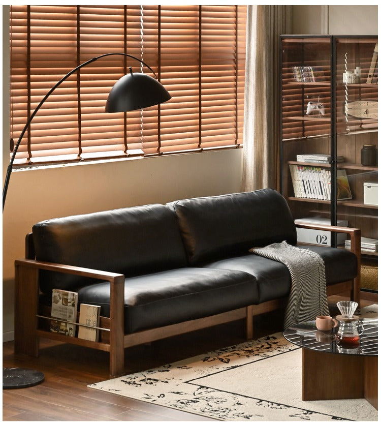 Black Walnut Solid Wood Modern Straight Sofa - Contemporary Fabric Upholstery for Living Room, Lounge & Office Spaces