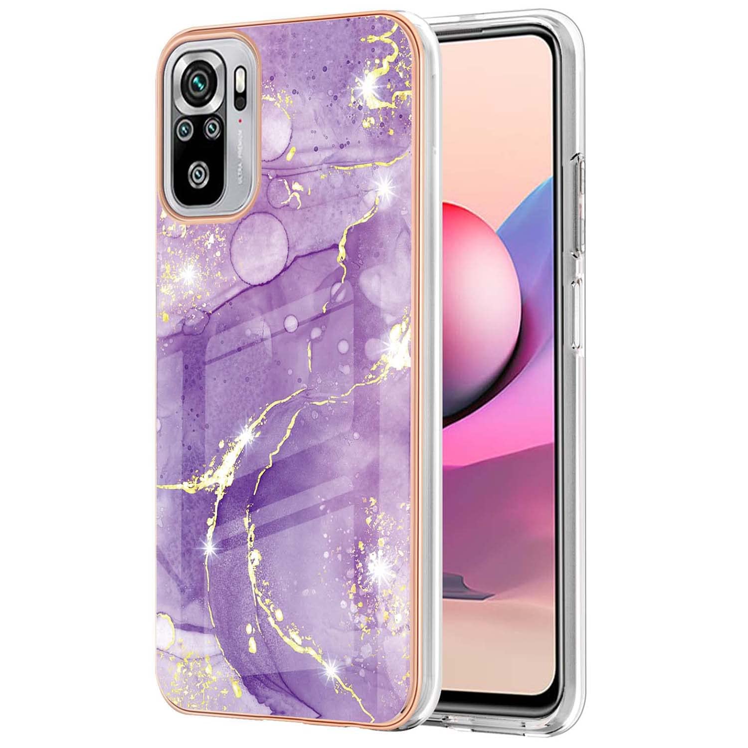 Slim Protective Case for Redmi Note 10 4G/10s - Fashion Marble Pattern Phone Cover with Screen & Camera Protection | Trendy Purple Design for Women | Perfect for Daily Use, Work & Travel - YBDD