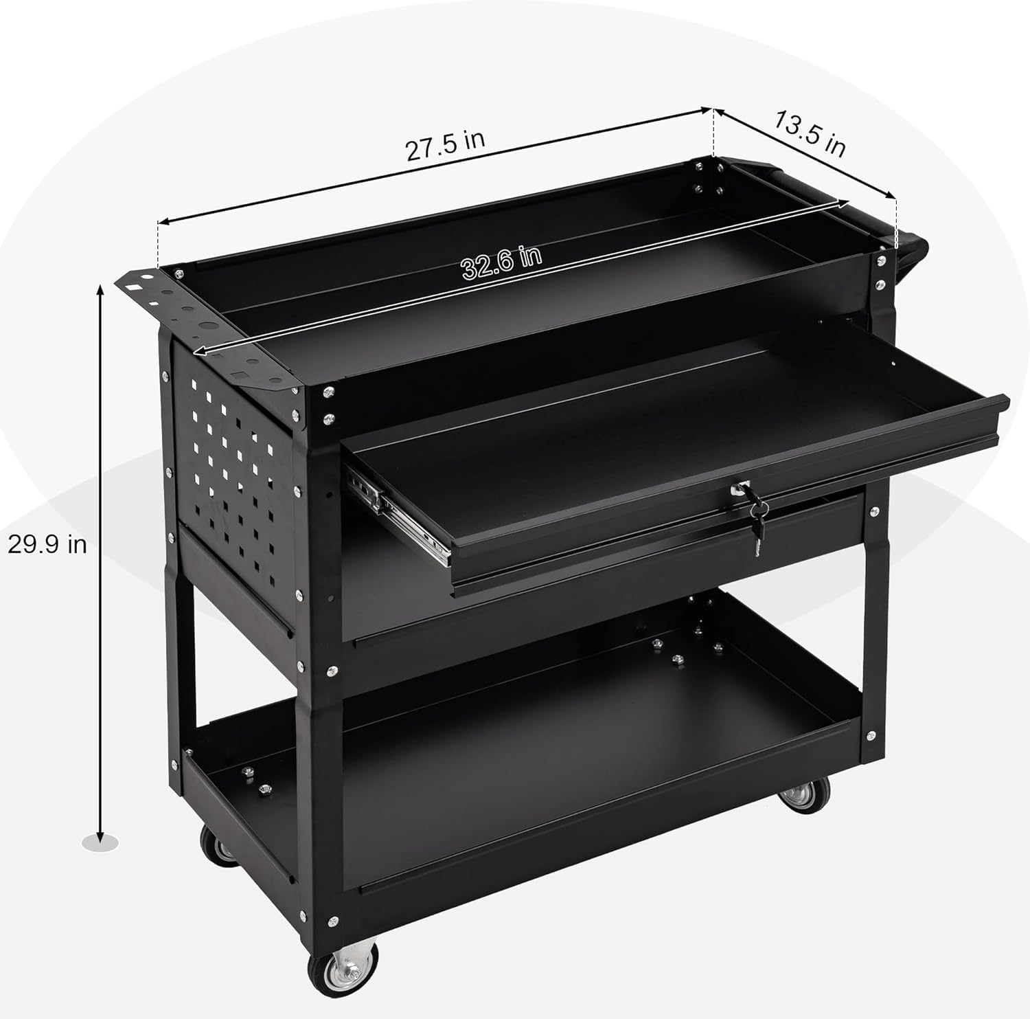 3-Tier Black Rolling Tool Chest with Wheels, Lockable Drawers & Adjustable Shelf - Heavy Duty Tool Cabinet for Workshop, Garage & Repair Shop | Perfect for Mechanics, DIY Enthusiasts & Professional Technicians