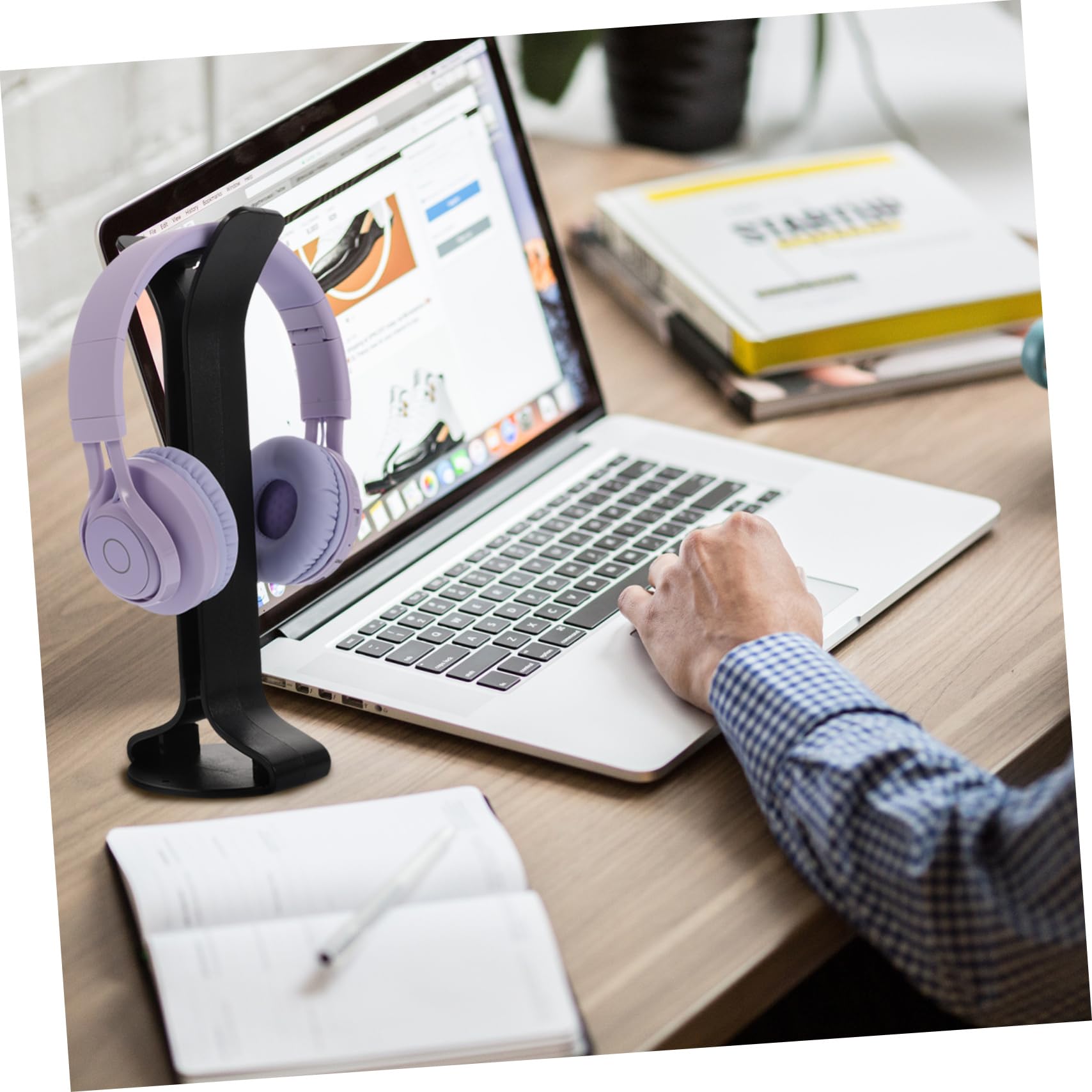 Portable Headphone Stand - Durable Desk Headset Holder with Non-Slip Base, Easy to Carry & Space Saving - Perfect for Office, Gaming Setup & Travel Accessories (Black)