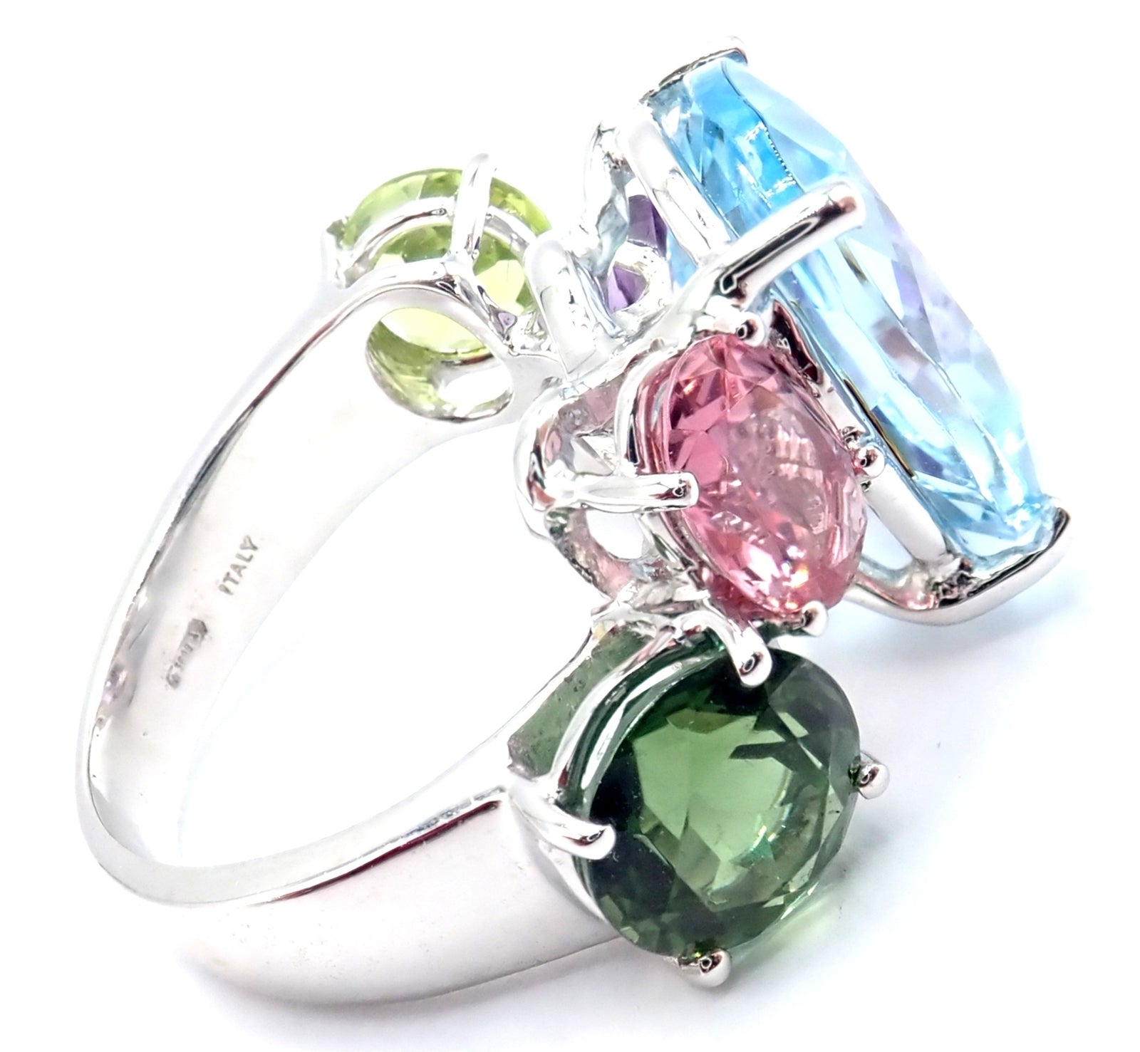 Authentic Asprey Chaos 18k White Gold Ring with Topaz, Tourmaline, Peridot & Amethyst | Luxury Statement Jewelry for Weddings, Anniversaries & Special Occasions