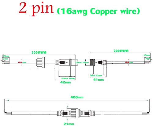 Waterproof 2 Pin 16AWG Electrical Extension Cable - IP68 Rated Male/Female LED Connectors (5 Pairs, 20CM) for Car, Truck, Boat & Indoor/Outdoor LED Strip Lights - Perfect for Marine, RV, and Home Lighting Projects