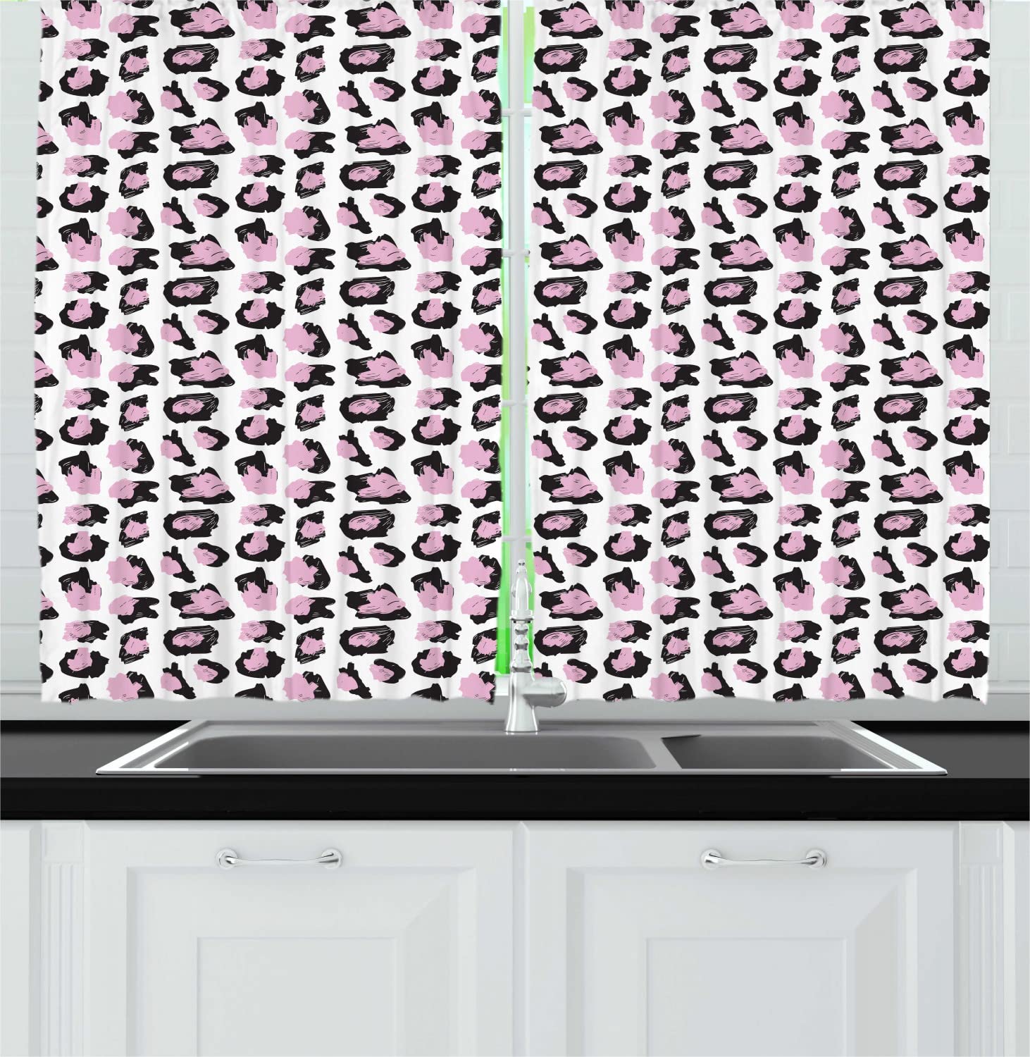 Ambesonne Modern Long Kitchen Curtains - Leopard Print Animal Design with Digital Brushstroke Camouflage, 2 Panel Rod Pocket Drapes, 55