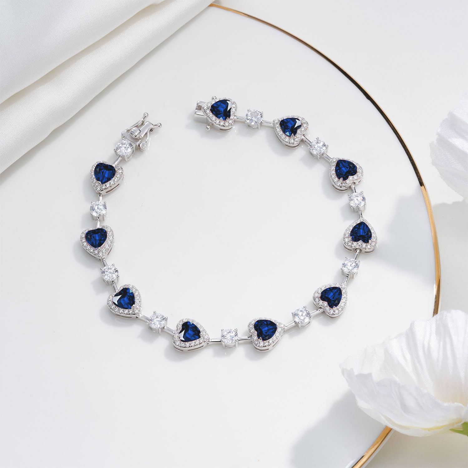 Birthstone Tennis Bracelet for Women - Sterling Silver Heart Charm Fine Jewelry | Perfect Birthday, Anniversary & Mother's Day Gift (18cm) | Elegant for Weddings, Parties & Everyday Wear