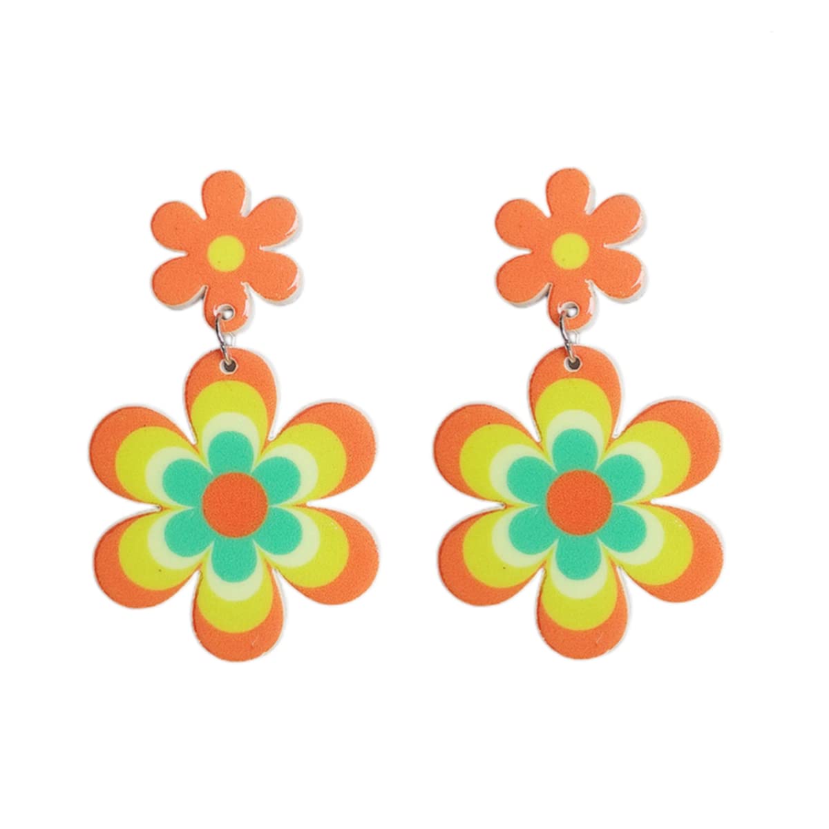 Vintage 60s 70s Daisy Flower Earrings for Women - Acrylic Retro Disco Hippie Boho Dangle Drop Earrings - Layered Petal Jewelry - Perfect Birthday Gift for Hippie, Boho, and Retro Fashion Lovers - Great for Music Festivals, Parties, and Vintage Style Outfits