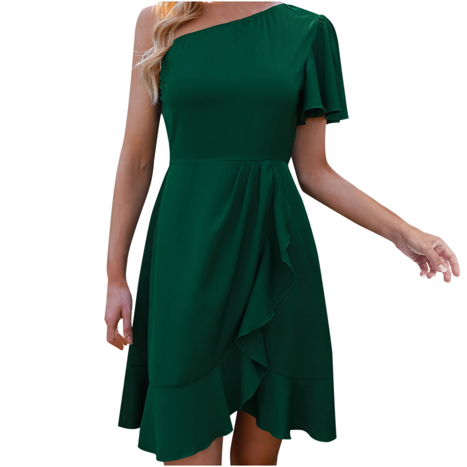 Women's Summer Sundresses 2023 - Casual Sleeveless Solid Color One Shoulder Ruffle Maxi & Shift Dresses | Beach Vacation, Party Wear, Date Night Outfits