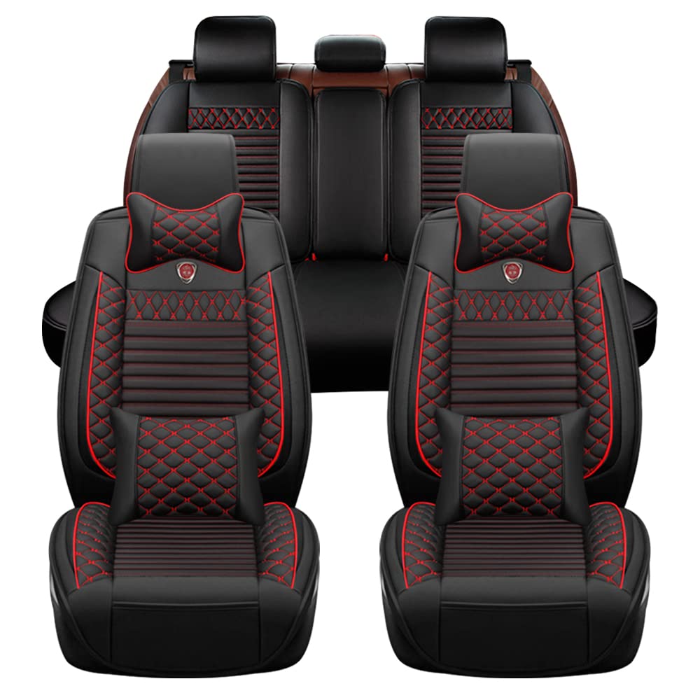 Premium Leather Car Seat Covers for SEAT Tarraco 2020 - Waterproof, Scratch-Resistant, Non-Slip Seat Protectors with Airbag Compatibility (Full Set, Black/Red) - Perfect for Road Trips, Daily Commutes & Luxury Car Interior Protection