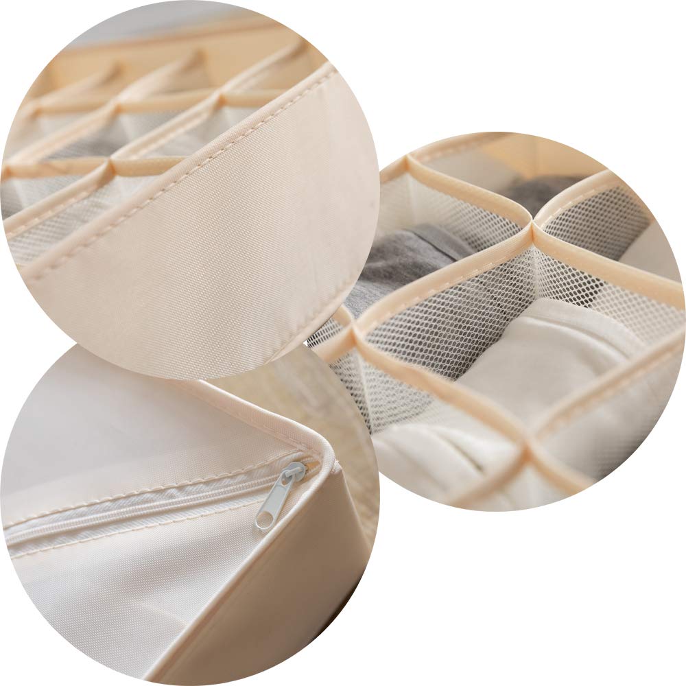 ALYER Collapsible Fabric Drawer Organizer - 24 Cell Storage Box for Underwear, Socks, Bras & Accessories | Foldable Closet Organizer Bins for Dresser, Bedroom & Bathroom | Space Saving Beige Storage Solution