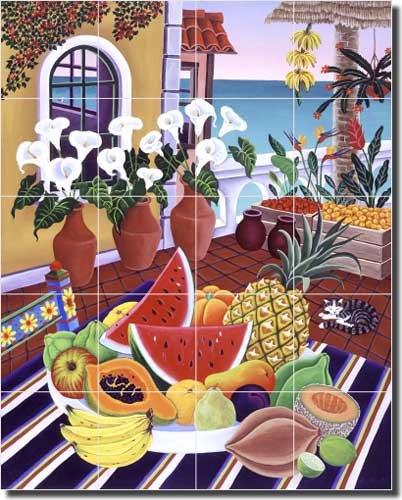 Raul del Rio Veracruz Tropical Fruit Ceramic Tile Mural Backsplash 17x21.25 Inch - Handmade Kitchen & Bathroom Wall Decor for Mexican Style Home, Perfect for Backsplashes, Shower Walls & Accent Walls