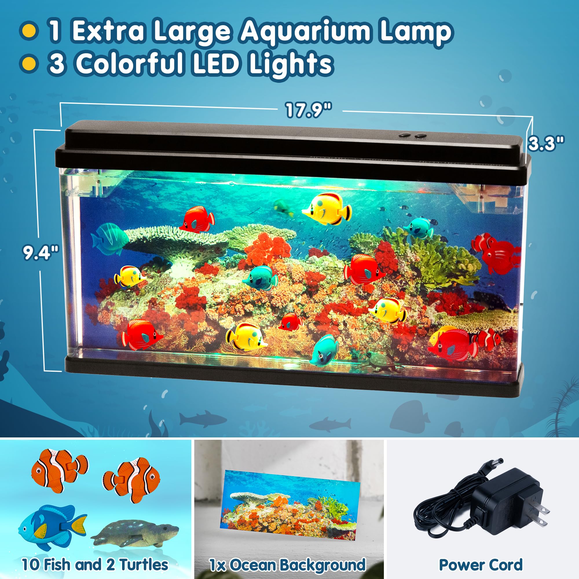 XL Virtual Ocean Aquarium with LED Lights & Moving Fish - Stress Relief Desk Toy for Kids & Adults | Perfect for Office Decor, Home Relaxation & Sensory Therapy