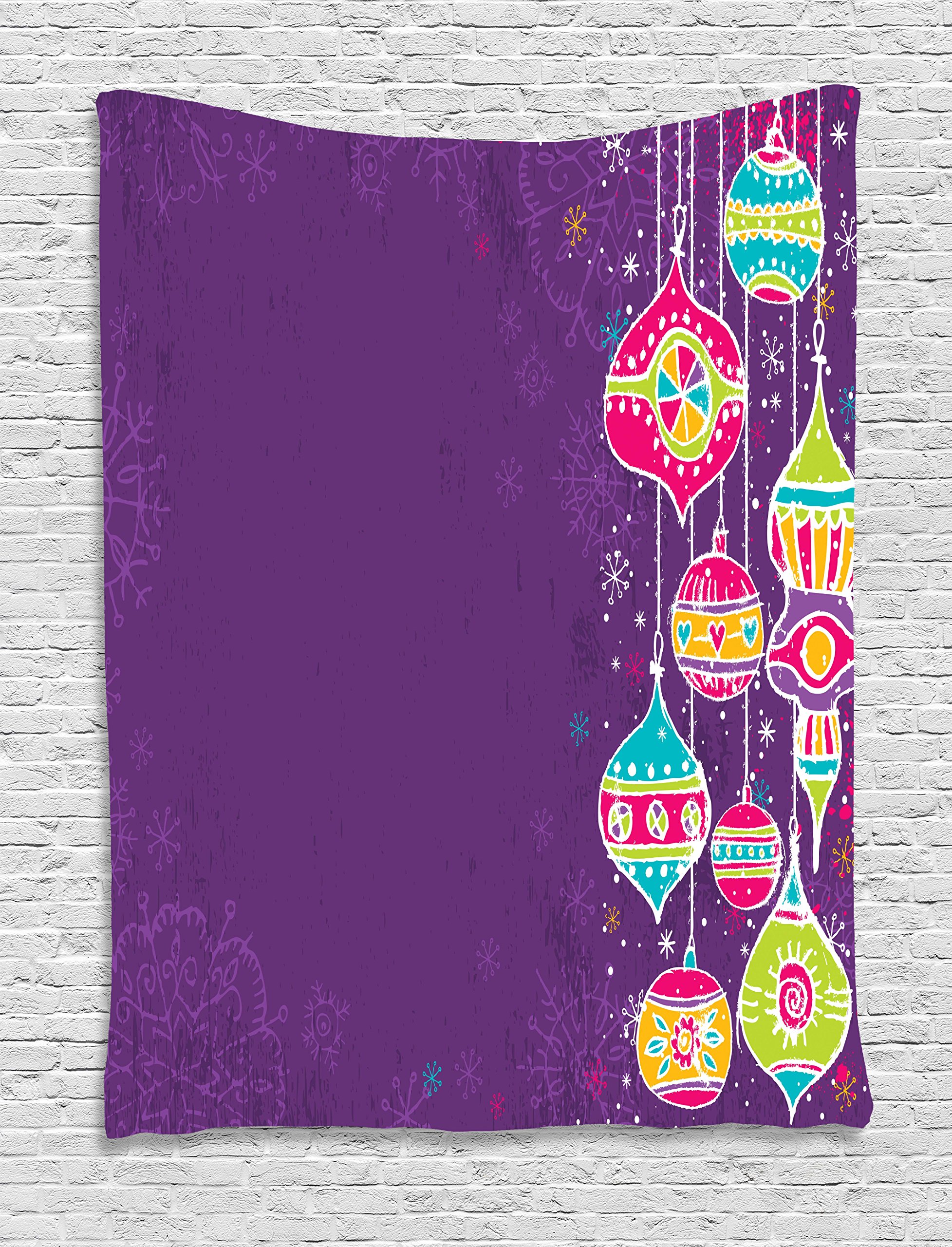Ambesonne Christmas Tapestry Wall Hanging - Colorful Doodle Holiday Design with Traditional Christmas Balls - 40x60 Inch Multicolor Decor for Bedroom, Living Room & Dorm - Perfect for Holiday Parties, Gift Wrapping & Festive Home Decoration