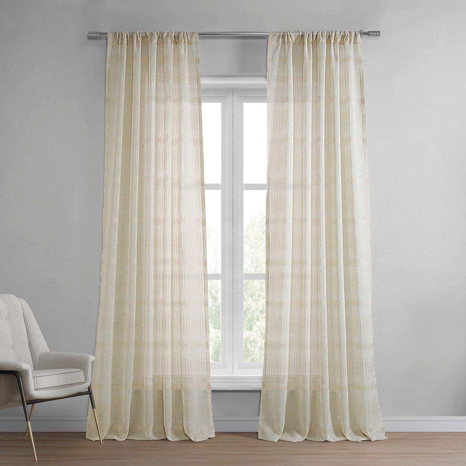 Polaris Tan Geometric Pattern Faux Linen Sheer Curtains for Living Room & Bedroom - Light Filtering Window Drapes with Modern Design