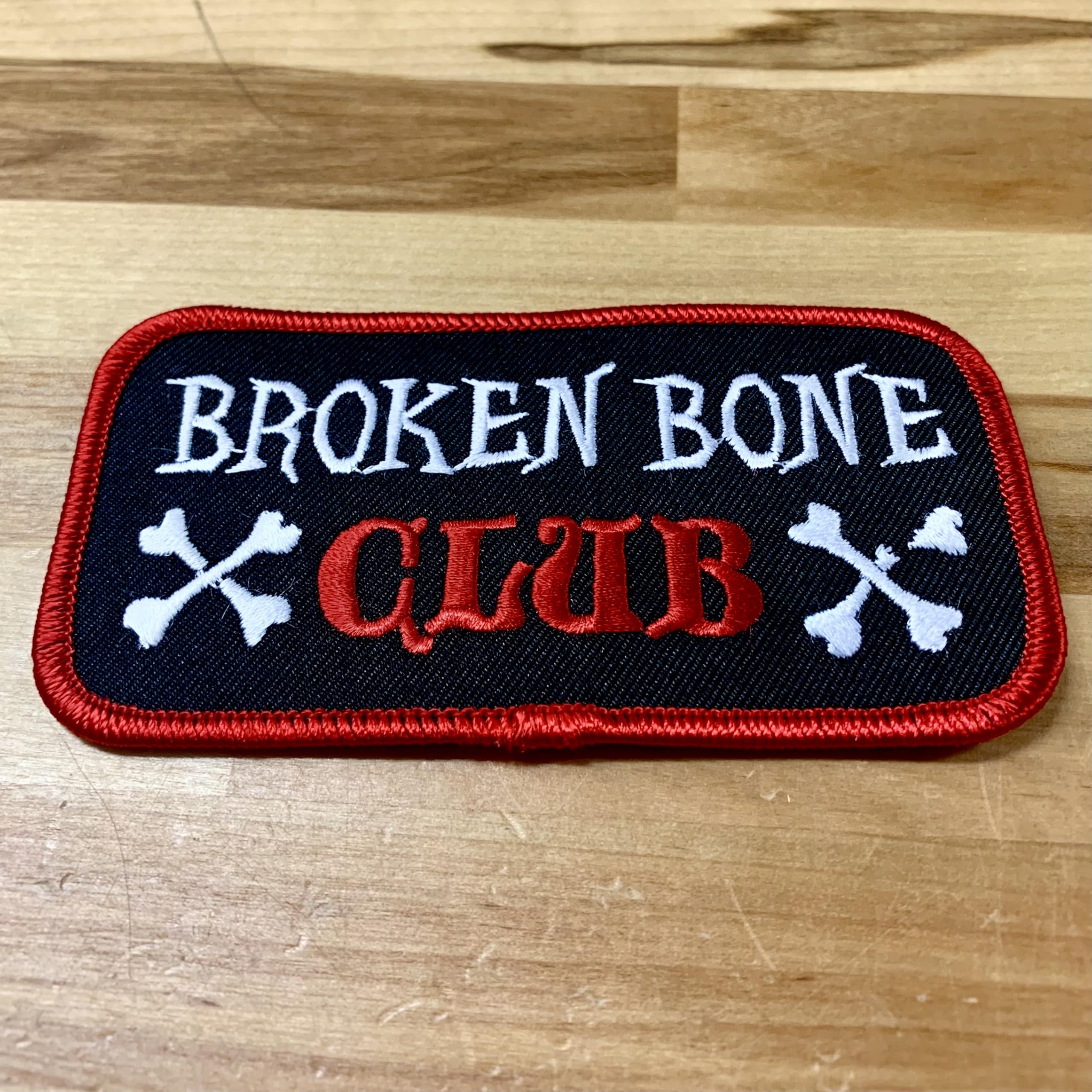 Broken Bone Club Embroidered Iron-On Patch for Motorcycle Jackets & Vests - Durable Biker Emblem for Harley, Chopper & Cruiser Riders - Perfect for DIY Denim, Leather & Gear Customization